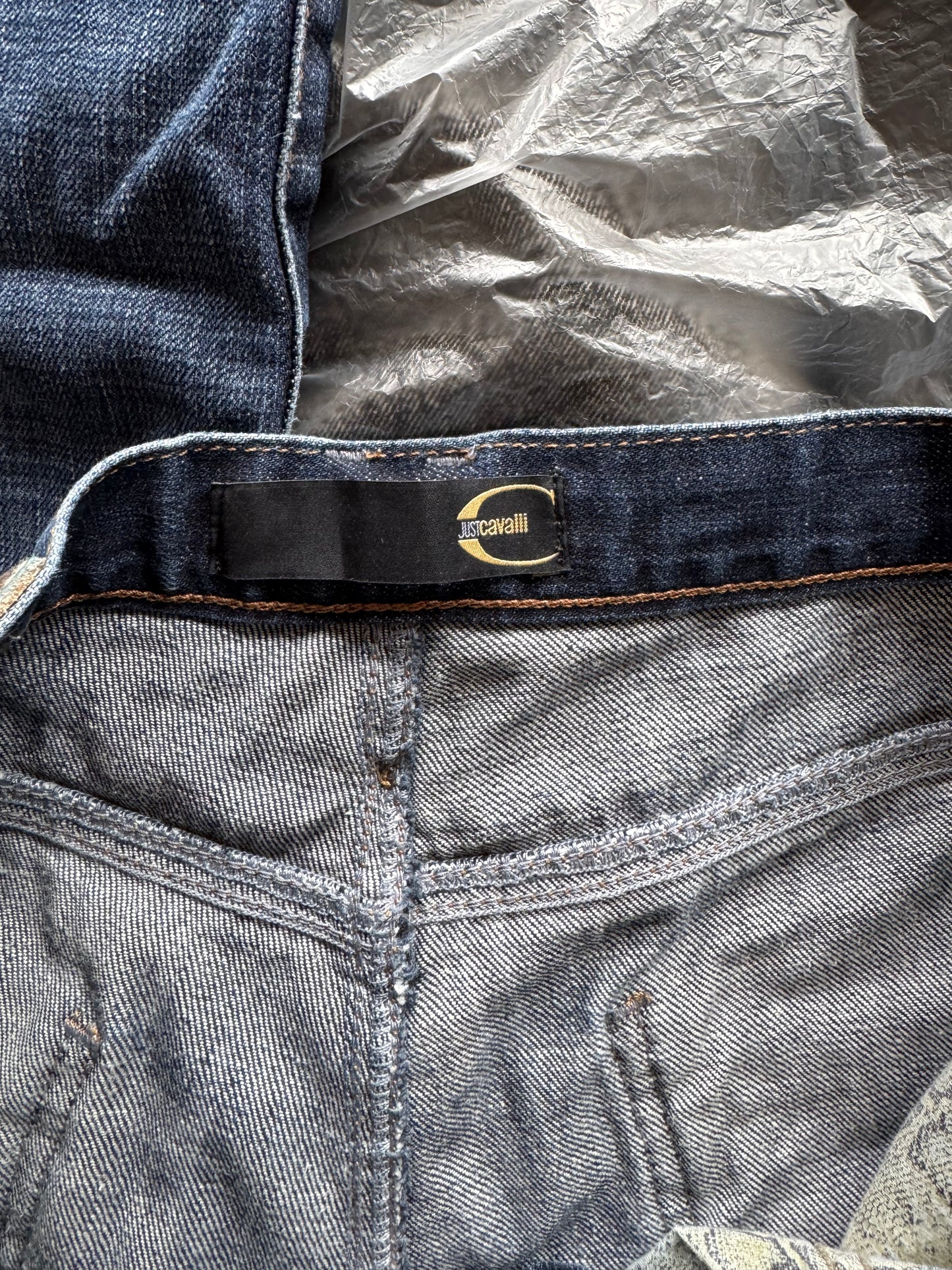 Just Cavalli Ornate Leather Pocket Denim Jeans