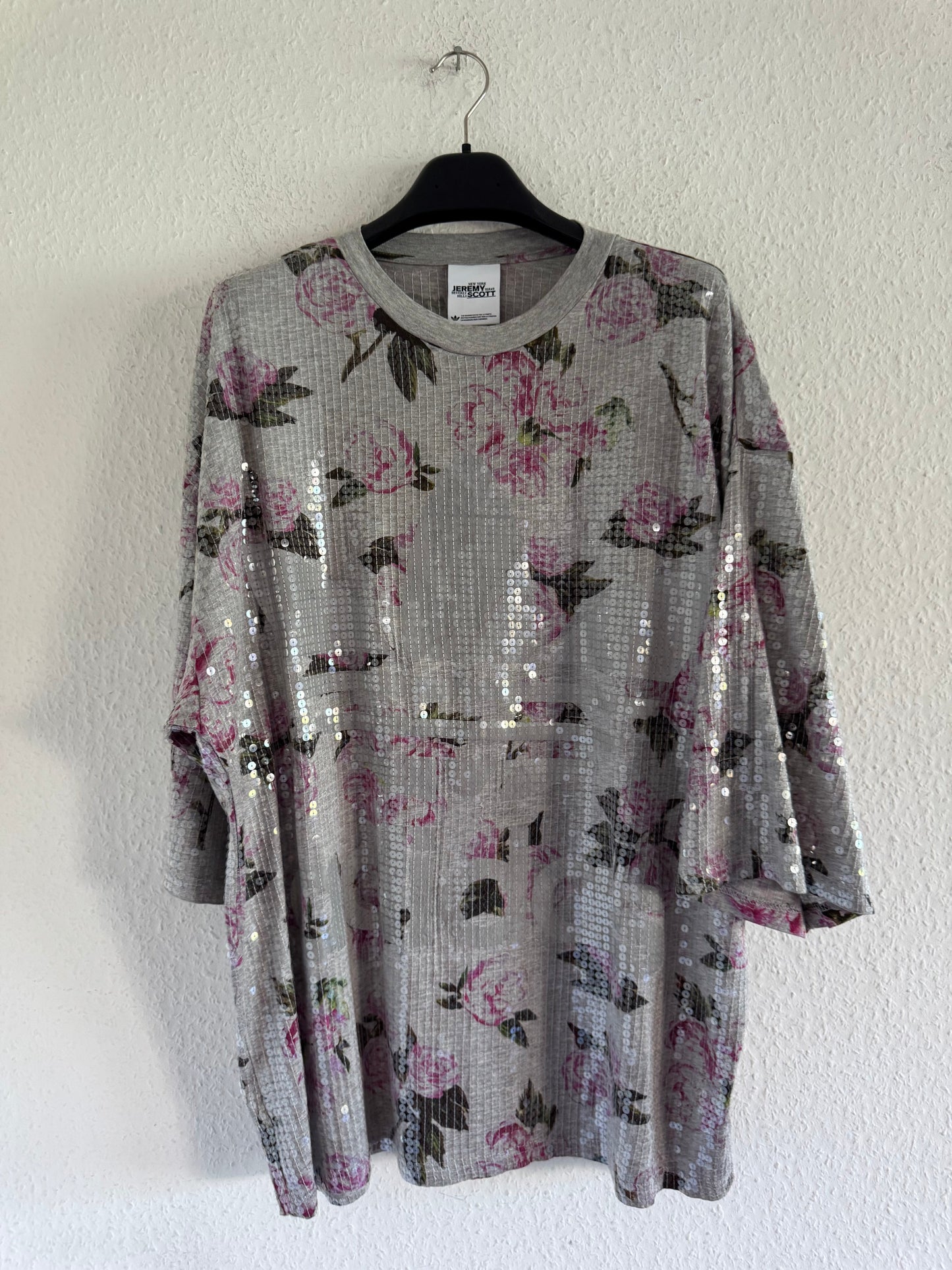 Adidas x Jeremy Scott Sequin Floral Oversized Long Shirt Dress
