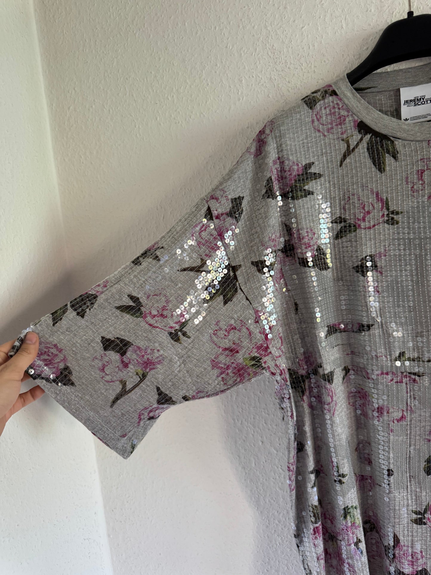 Adidas x Jeremy Scott Sequin Floral Oversized Long Shirt Dress