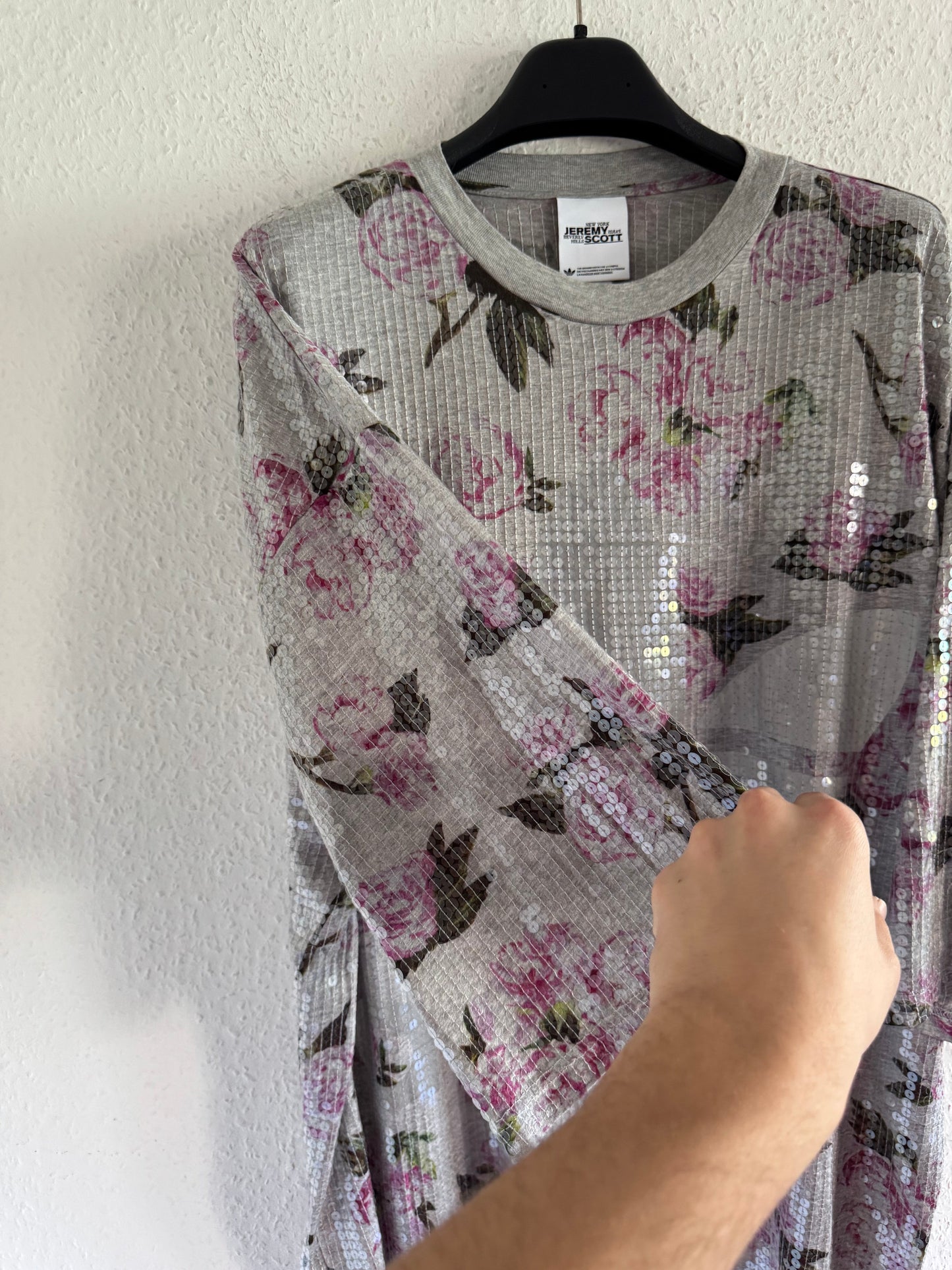 Adidas x Jeremy Scott Sequin Floral Oversized Long Shirt Dress