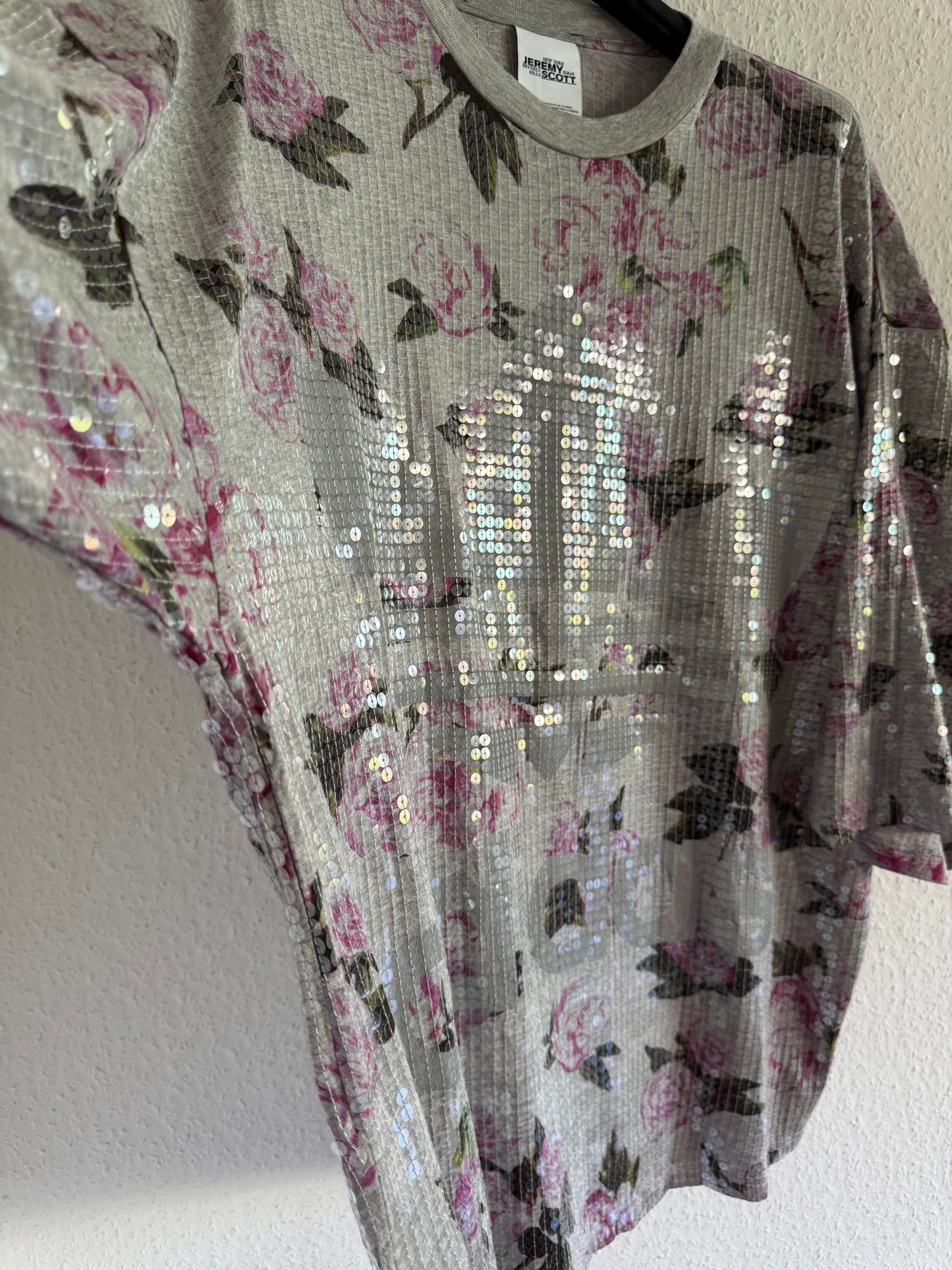 Adidas x Jeremy Scott Sequin Floral Oversized Long Shirt Dress