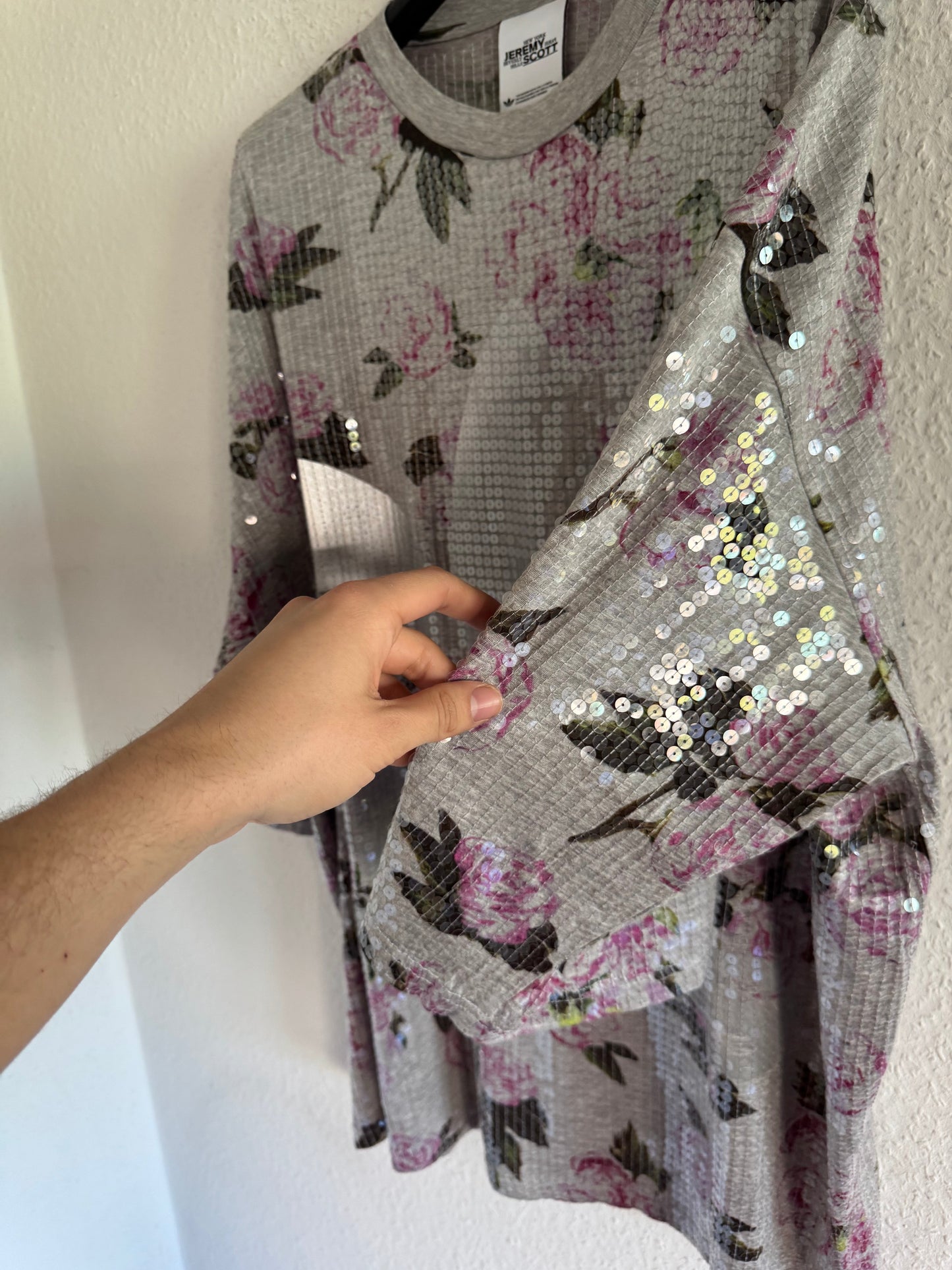 Adidas x Jeremy Scott Sequin Floral Oversized Long Shirt Dress