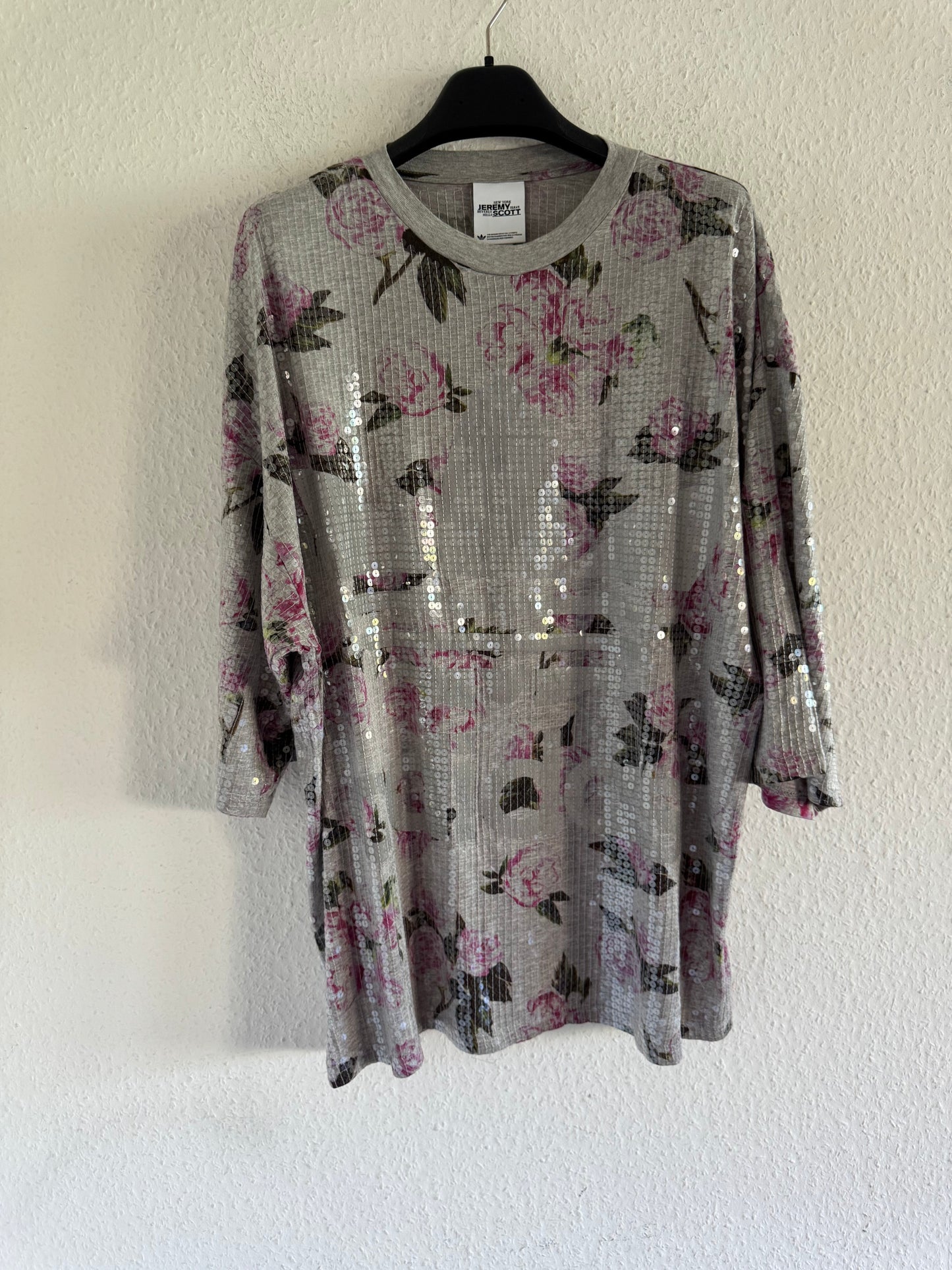 Adidas x Jeremy Scott Sequin Floral Oversized Long Shirt Dress