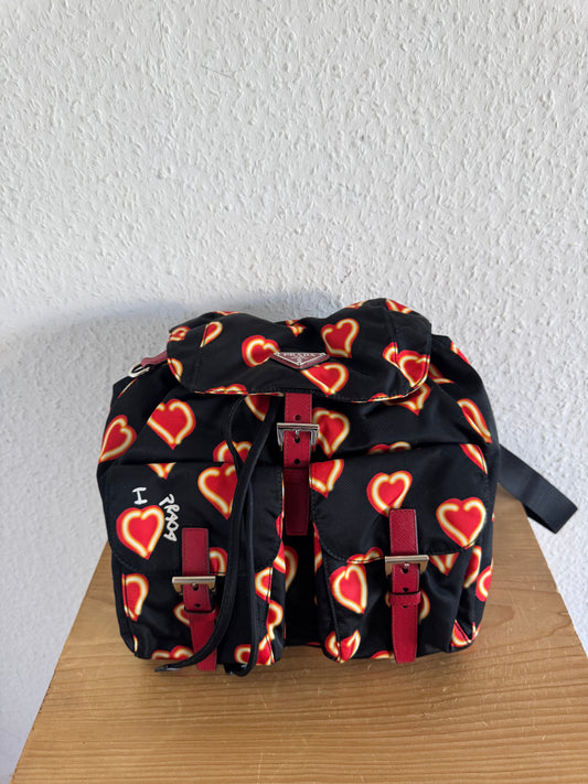 Prada Heart Print Nylon Backpack