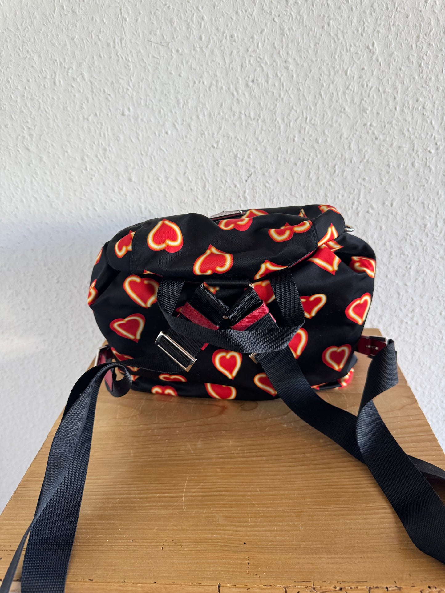 Prada Heart Print Nylon Backpack