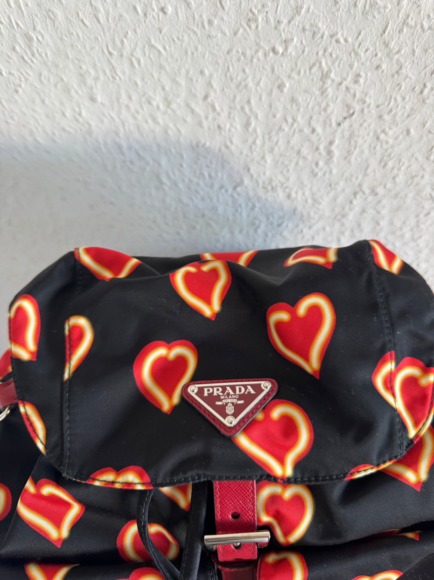 Prada Heart Print Nylon Backpack
