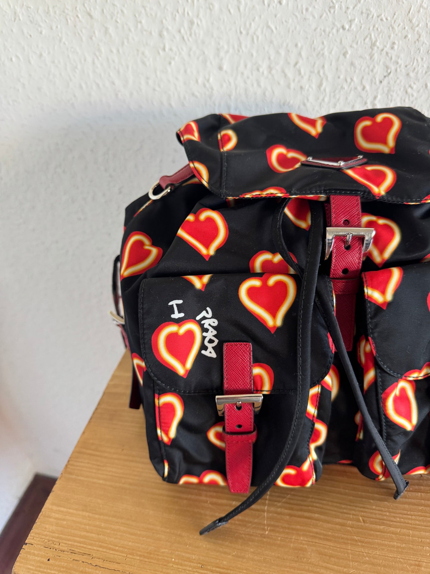 Prada Heart Print Nylon Backpack