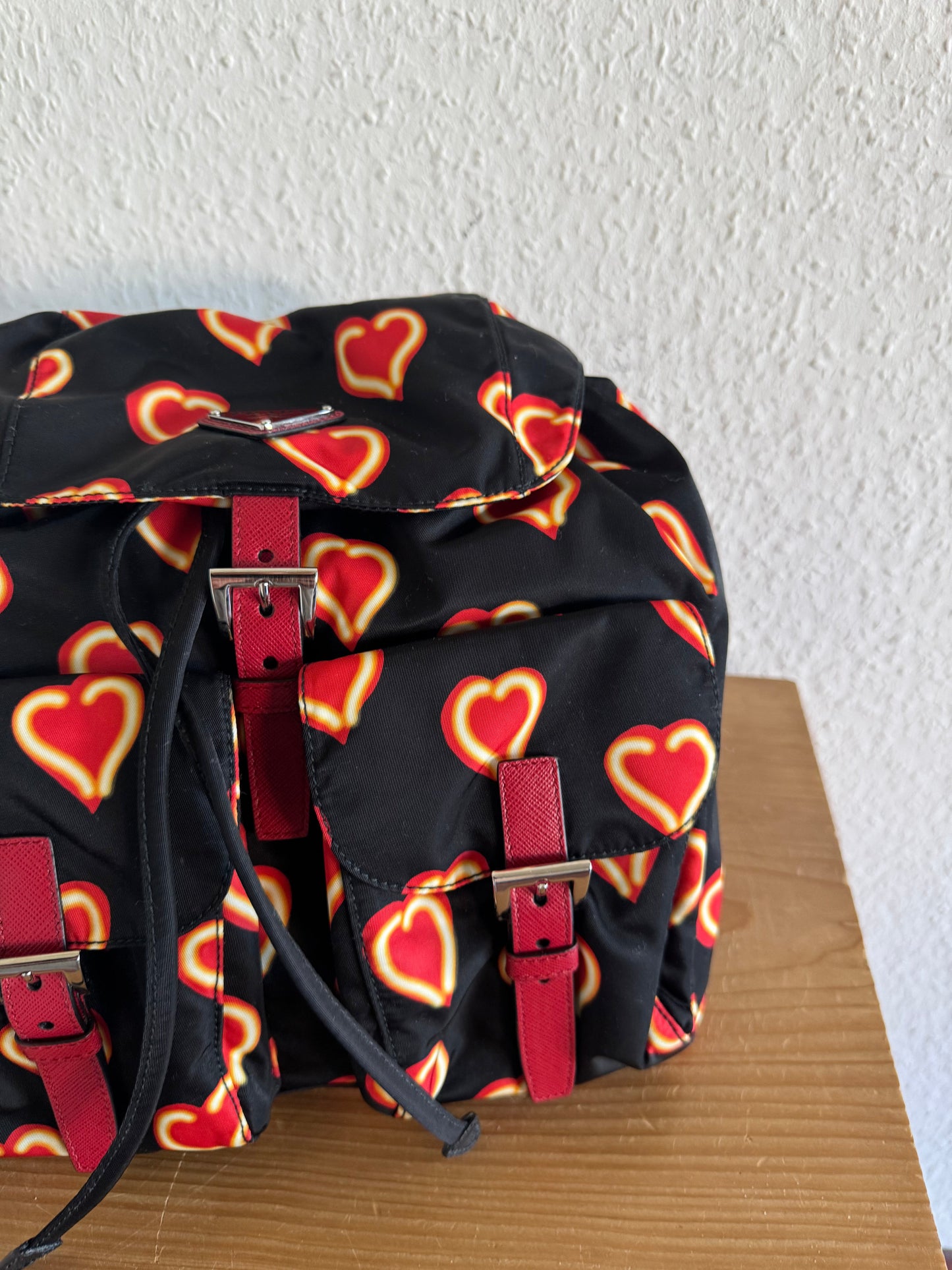 Prada Heart Print Nylon Backpack