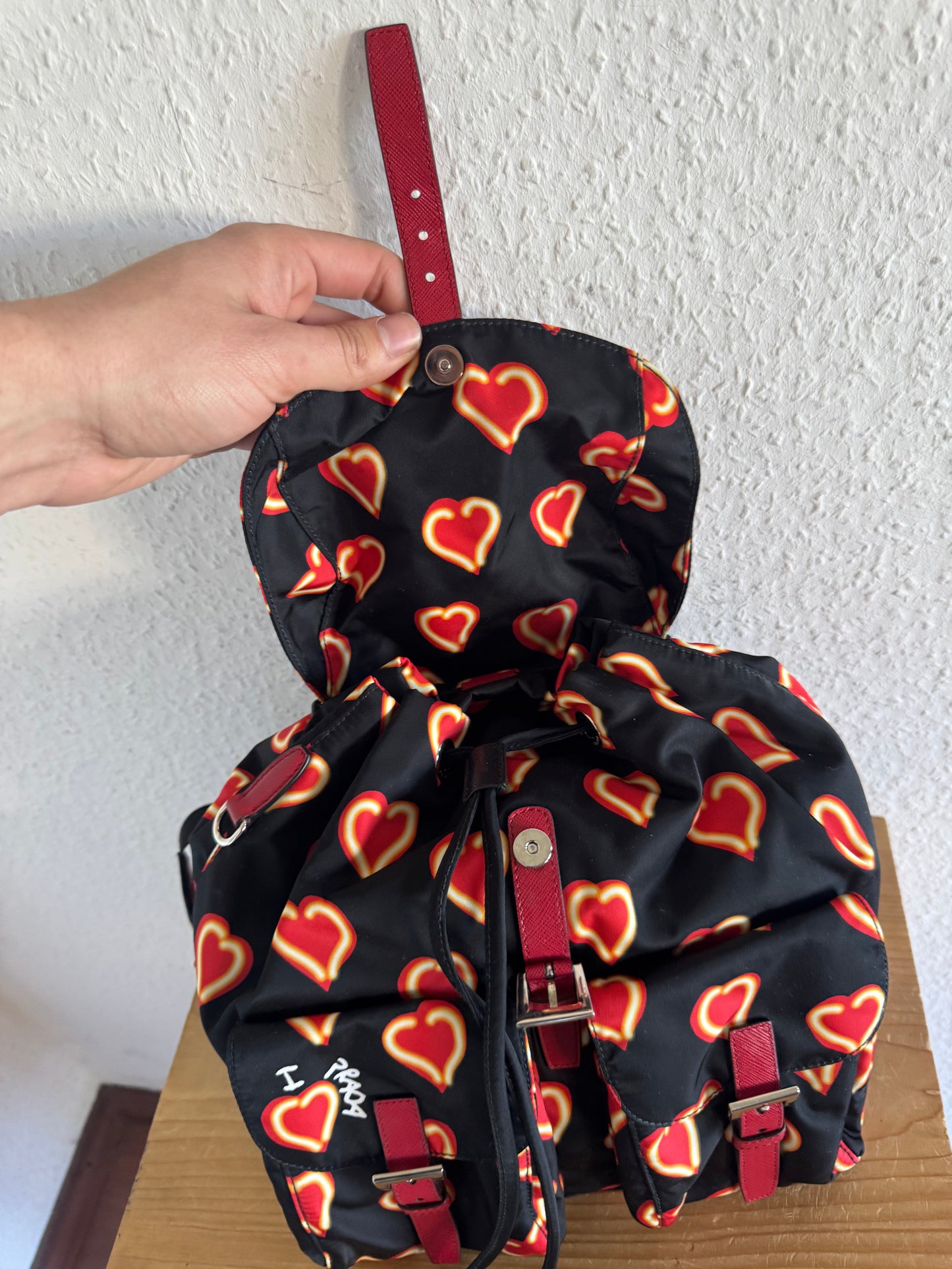 Prada Heart Print Nylon Backpack