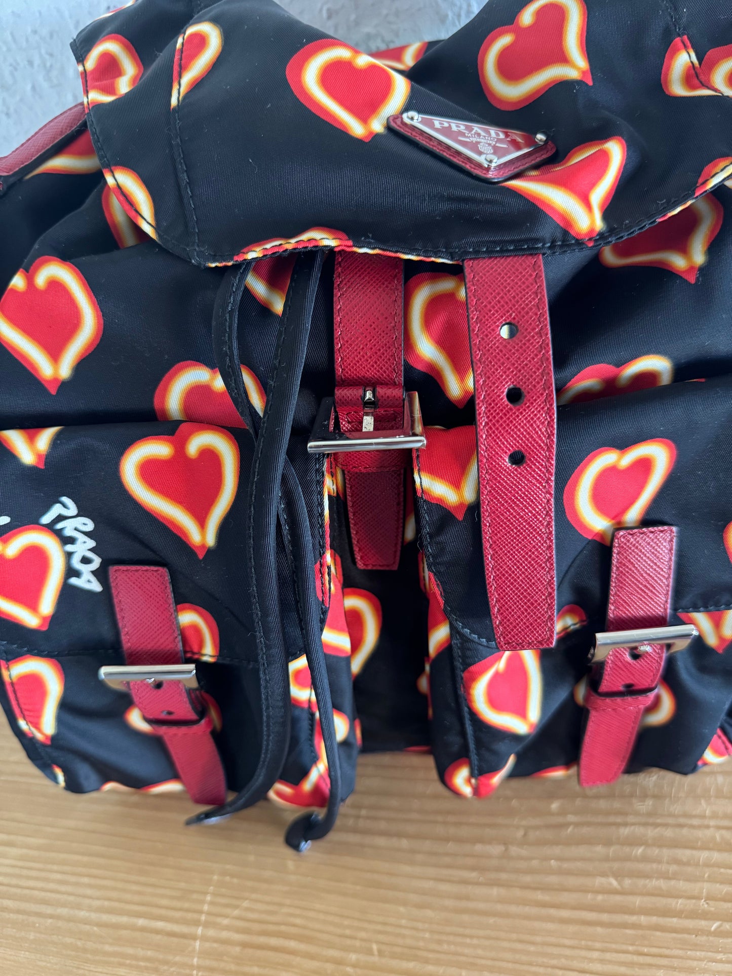 Prada Heart Print Nylon Backpack