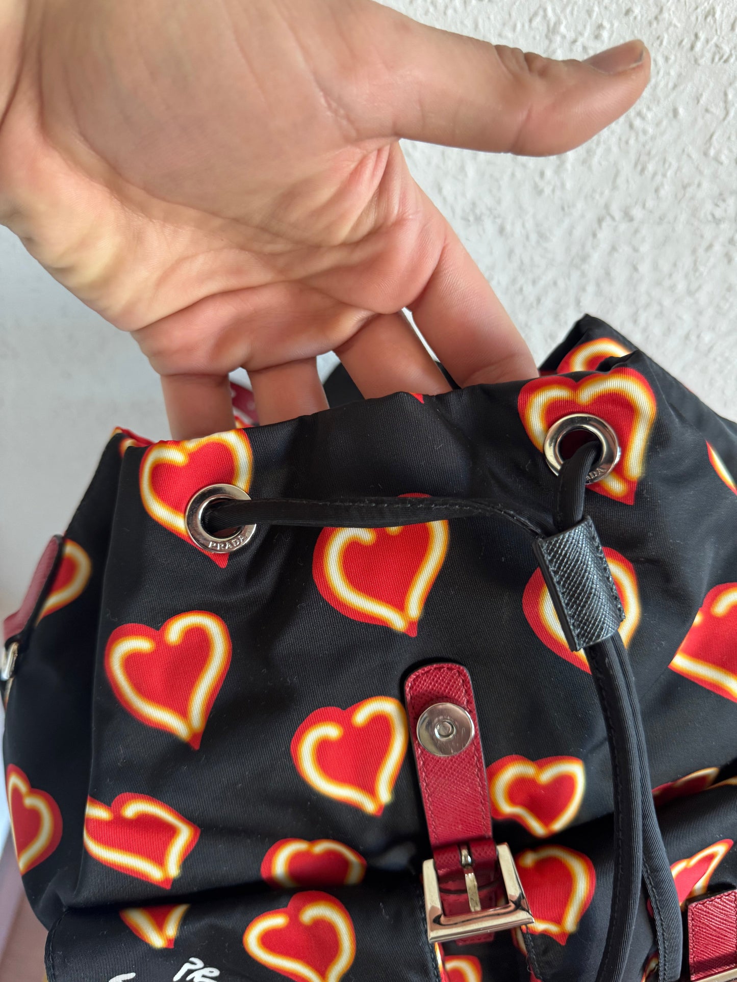 Prada Heart Print Nylon Backpack