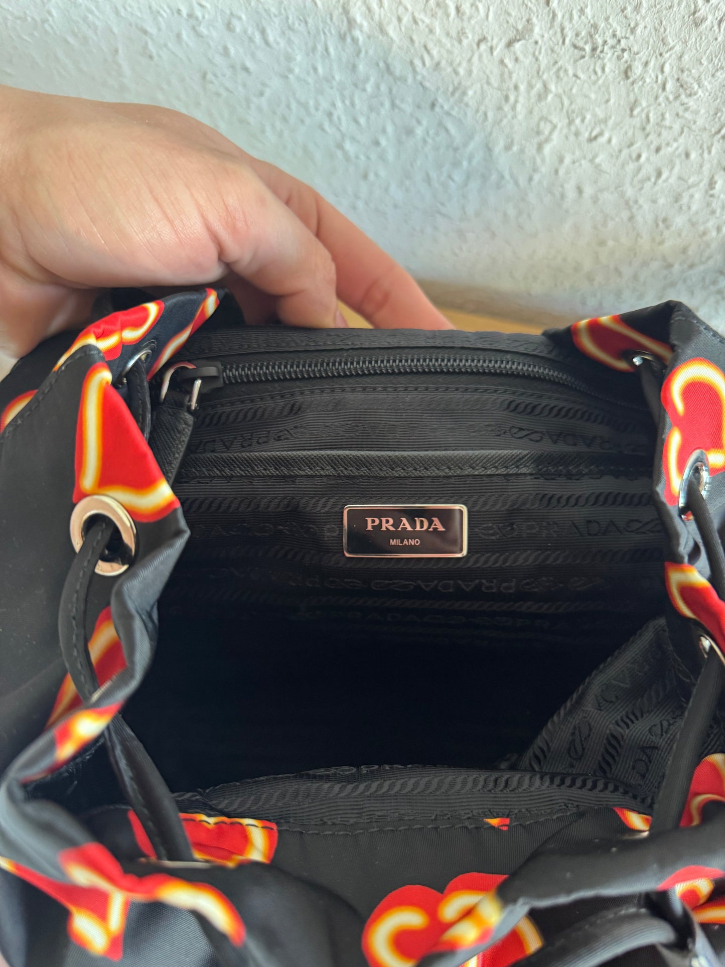Prada Heart Print Nylon Backpack