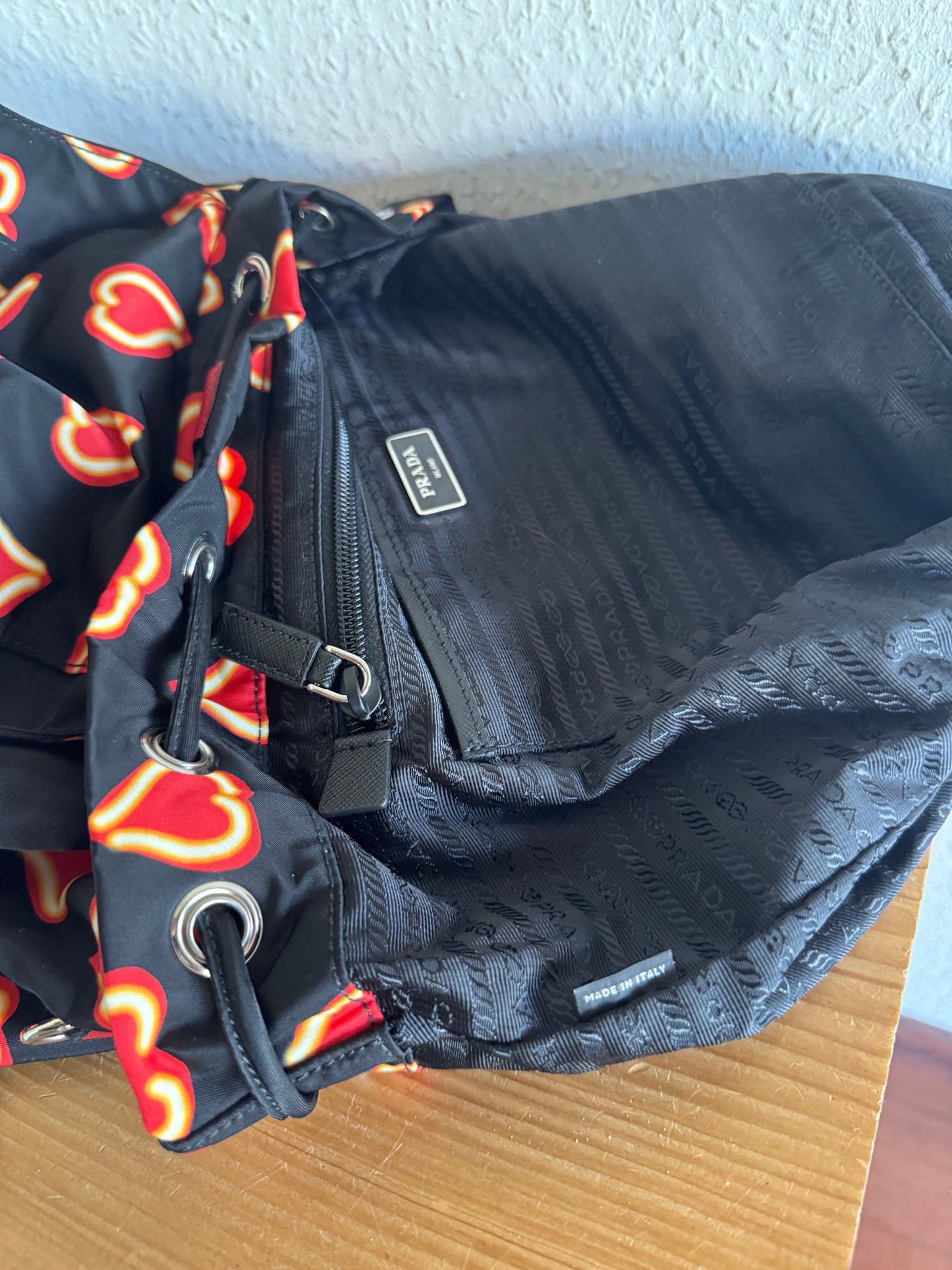 Prada Heart Print Nylon Backpack
