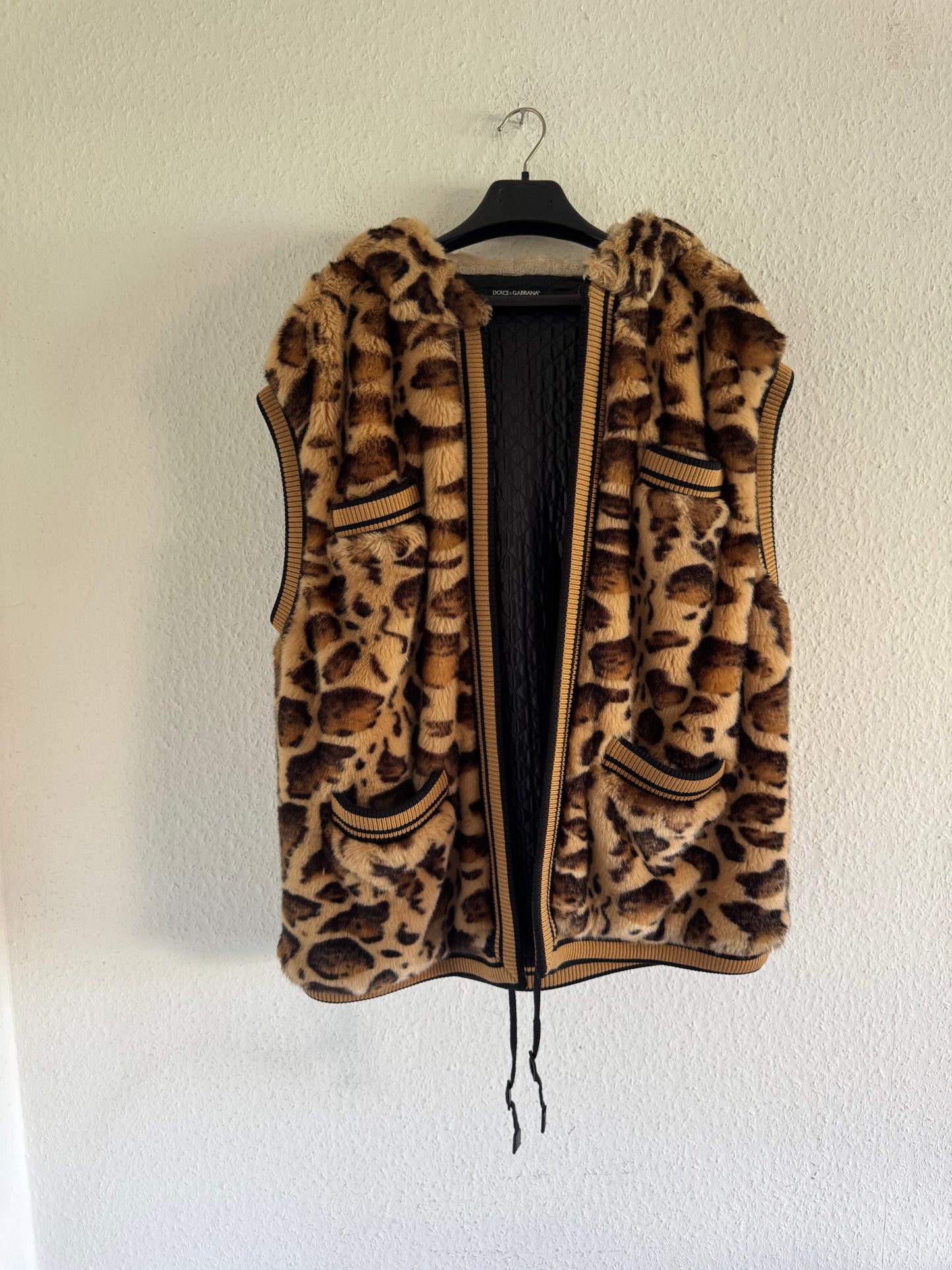 Dolce & Gabbana FW17 Leopard Faux Fur Hooded Vest