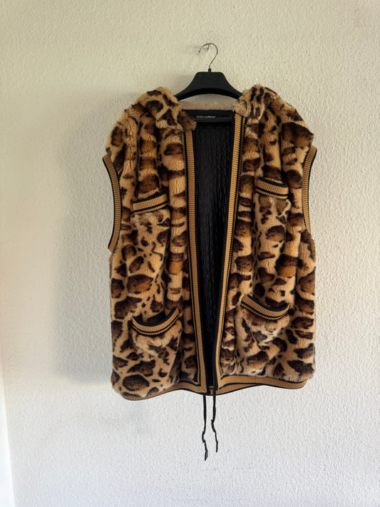 Dolce & Gabbana FW17 Leopard Faux Fur Hooded Vest