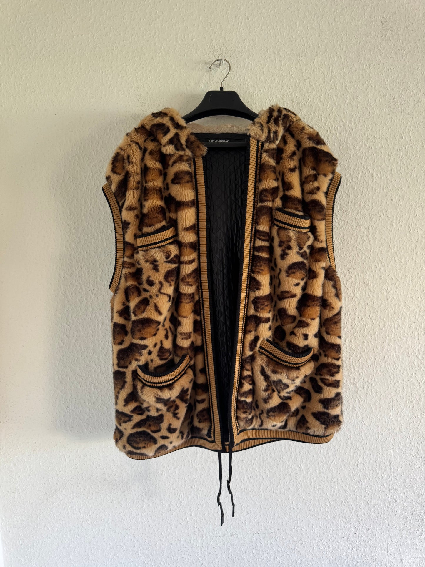 Dolce & Gabbana FW17 Leopard Faux Fur Hooded Vest