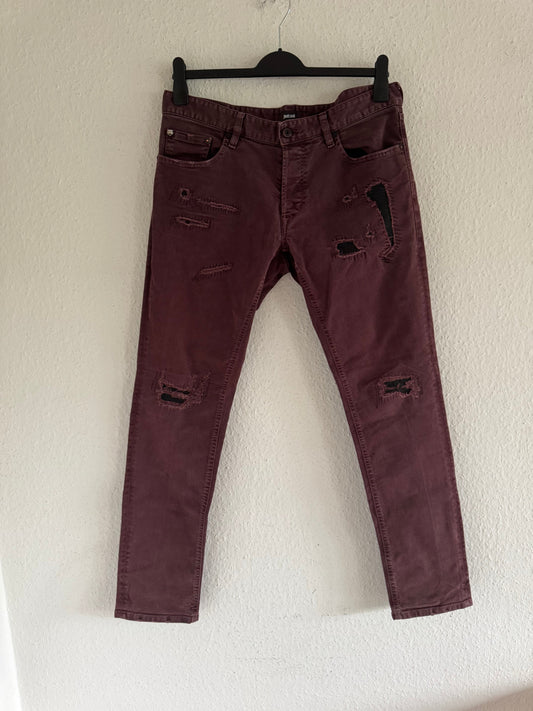 Just Cavalli Burgundy Distressed Slim Jeans