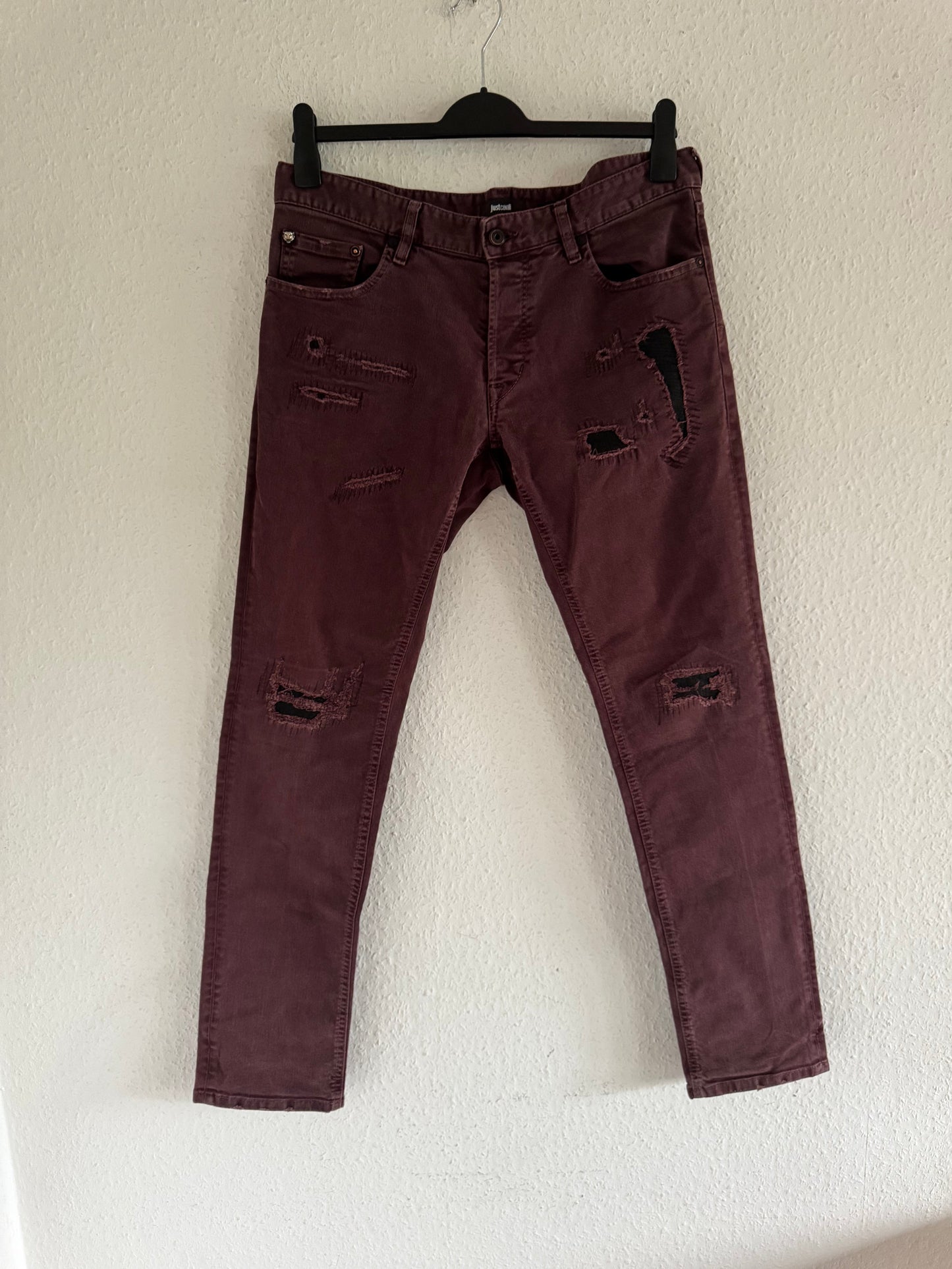 Just Cavalli Burgundy Distressed Slim Jeans