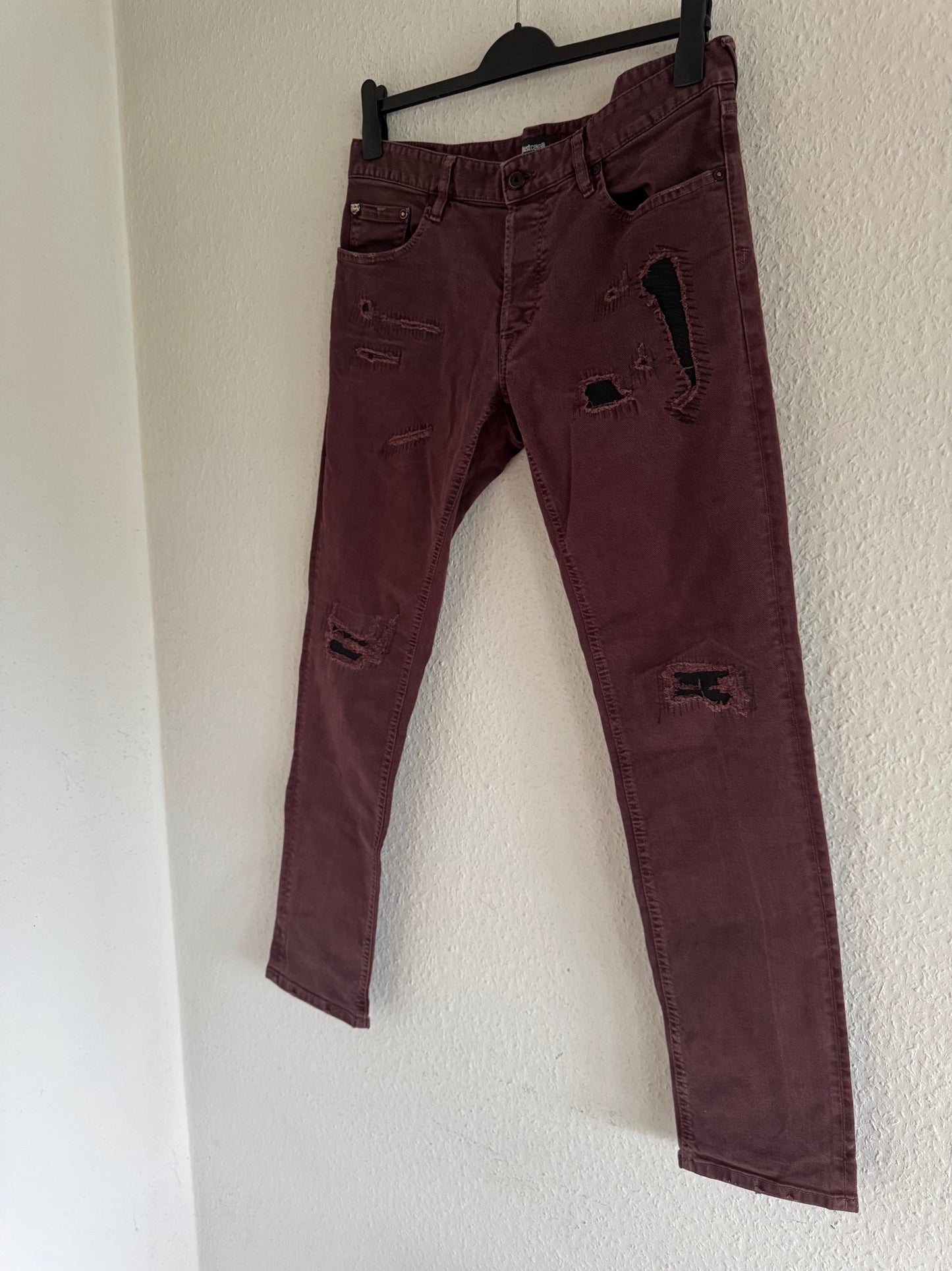 Just Cavalli Burgundy Distressed Slim Jeans