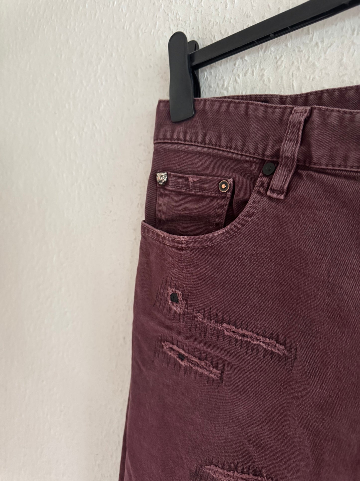 Just Cavalli Burgundy Distressed Slim Jeans