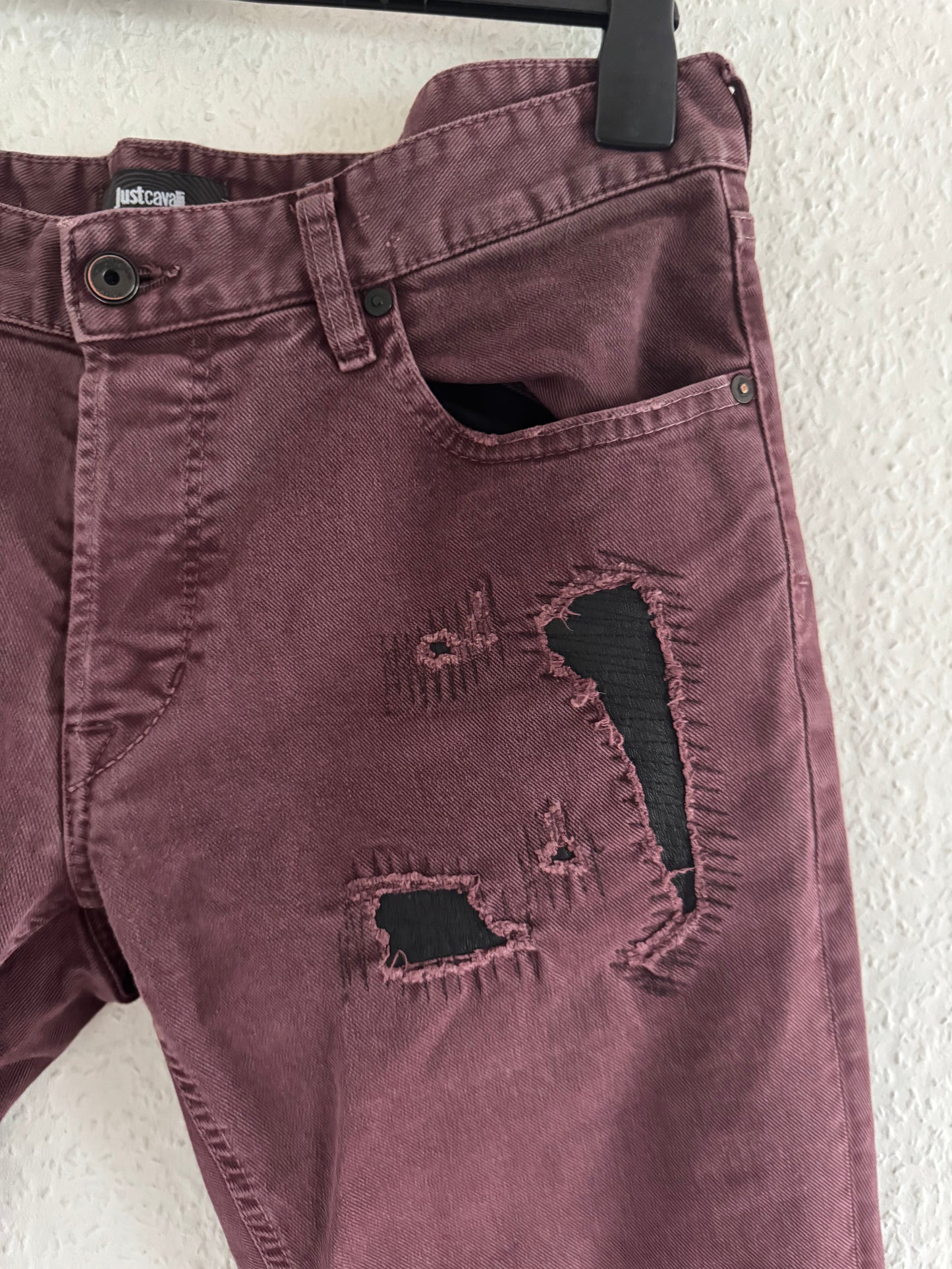 Just Cavalli Burgundy Distressed Slim Jeans