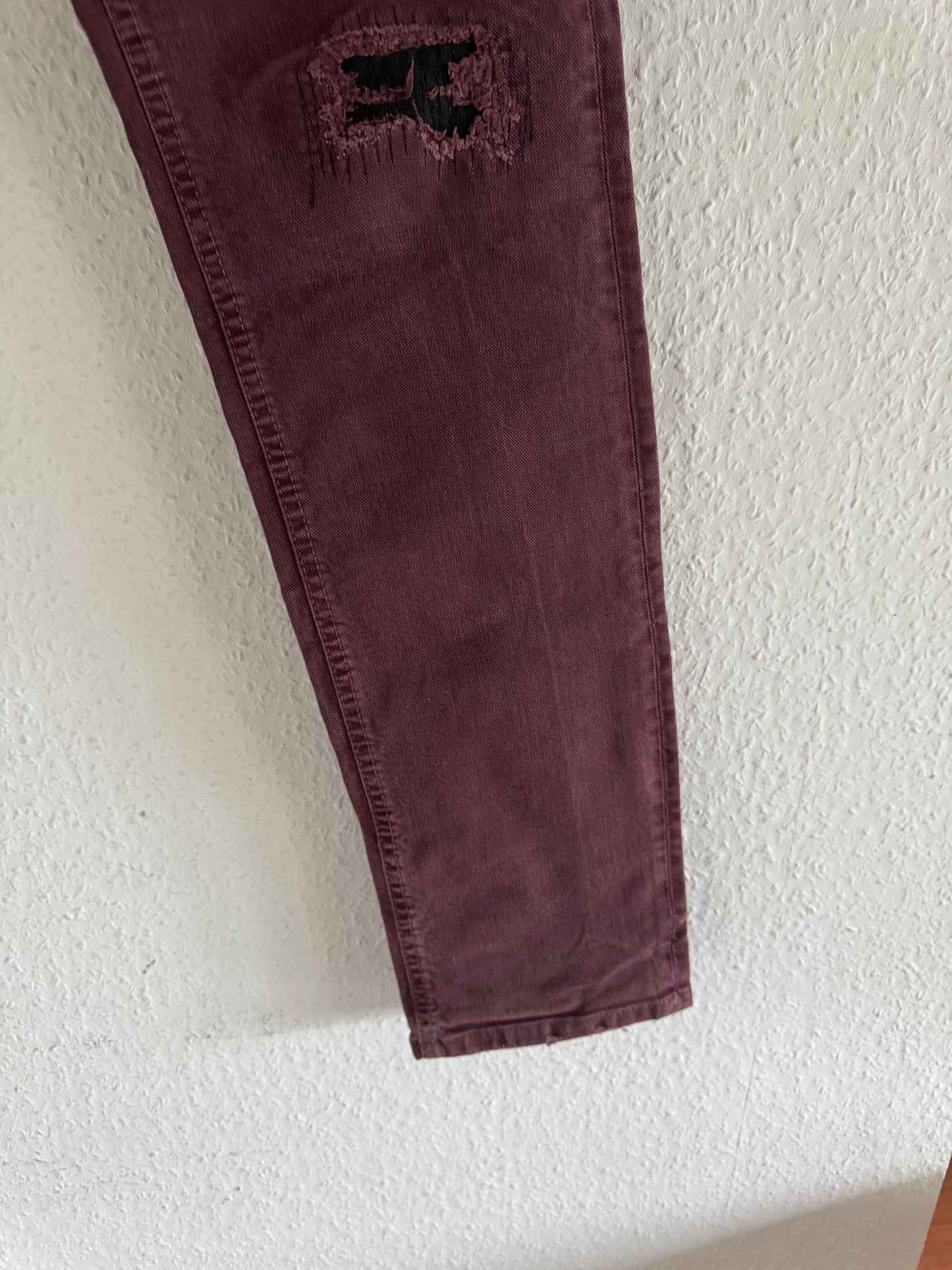 Just Cavalli Burgundy Distressed Slim Jeans