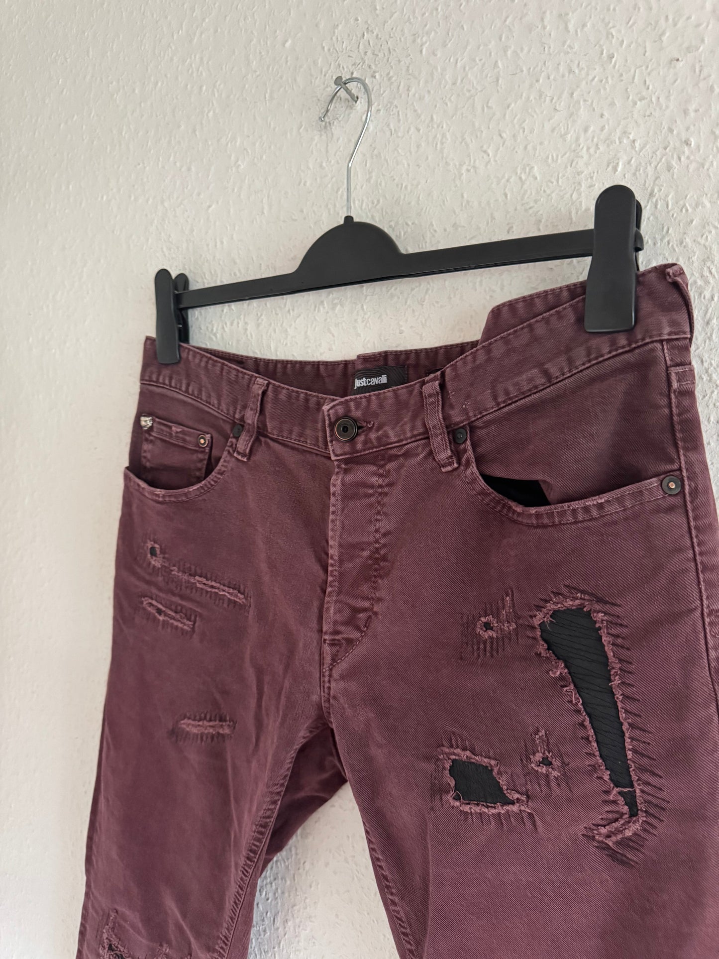 Just Cavalli Burgundy Distressed Slim Jeans