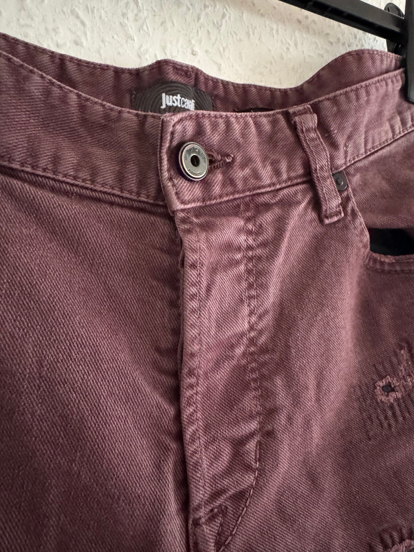 Just Cavalli Burgundy Distressed Slim Jeans