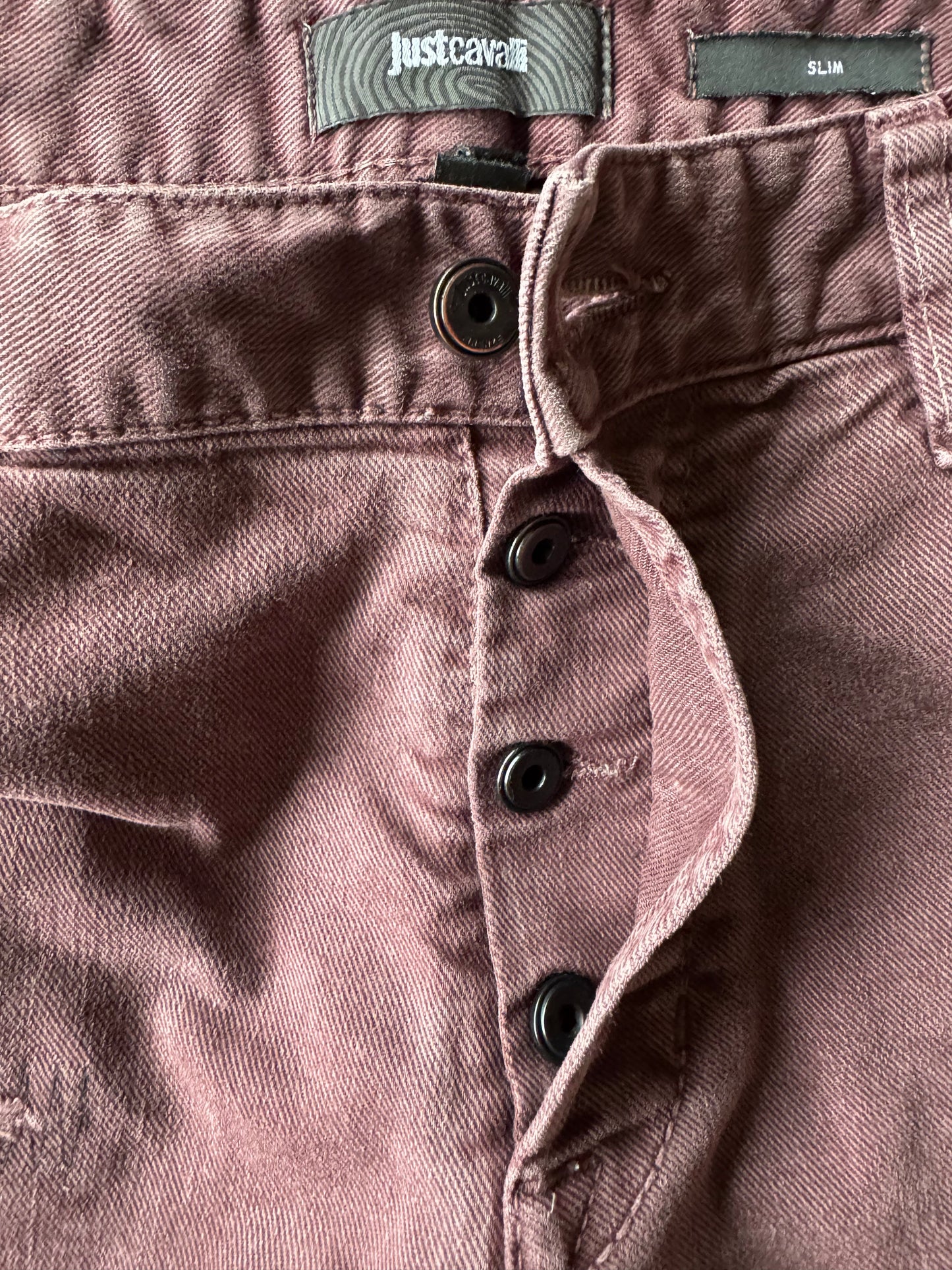 Just Cavalli Burgundy Distressed Slim Jeans