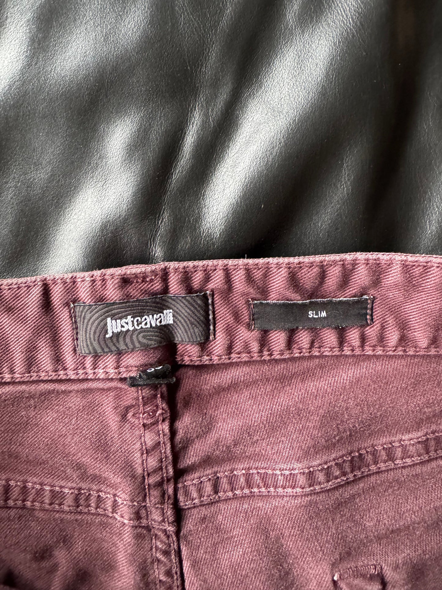 Just Cavalli Burgundy Distressed Slim Jeans