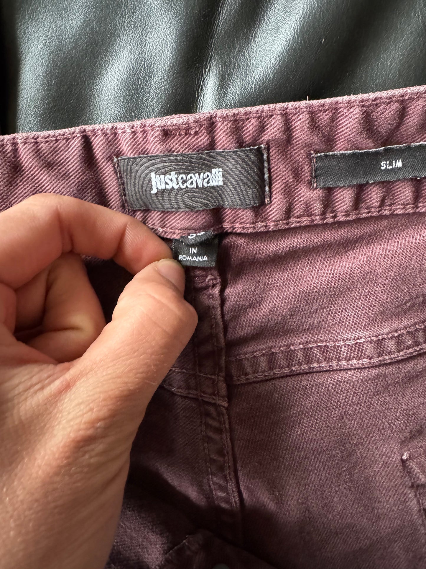 Just Cavalli Burgundy Distressed Slim Jeans