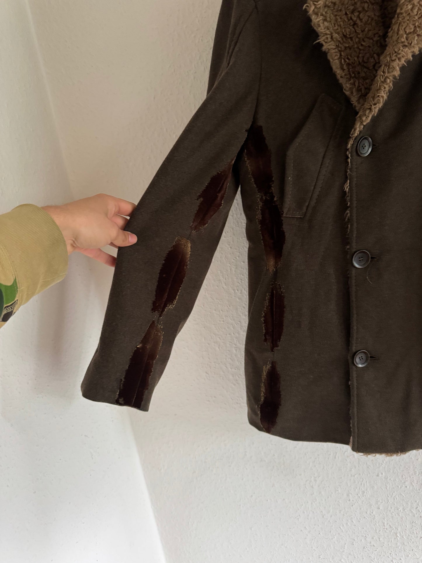 Just Cavalli Decorated Faux Fur Patch Wool Coat