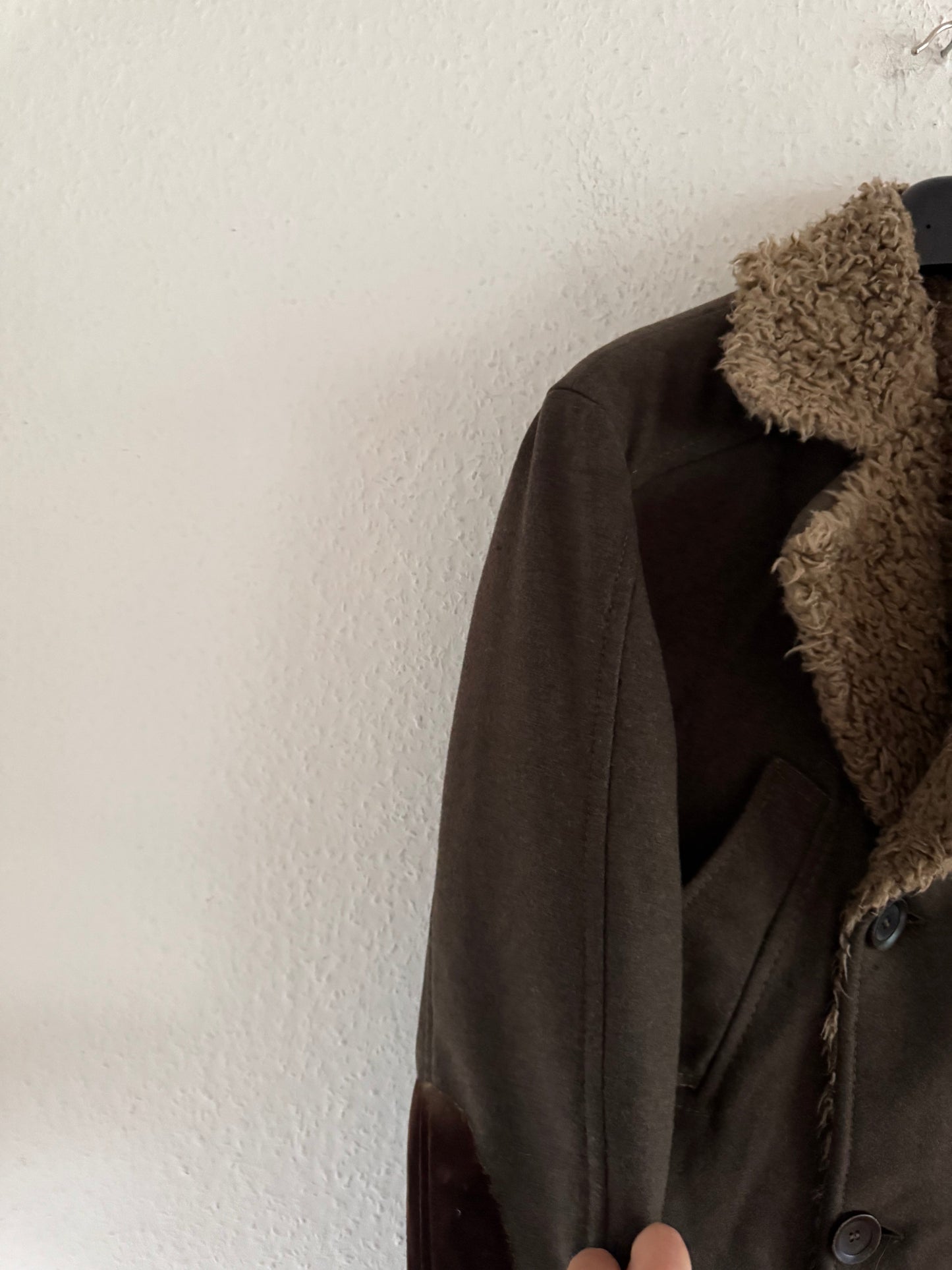 Just Cavalli Decorated Faux Fur Patch Wool Coat