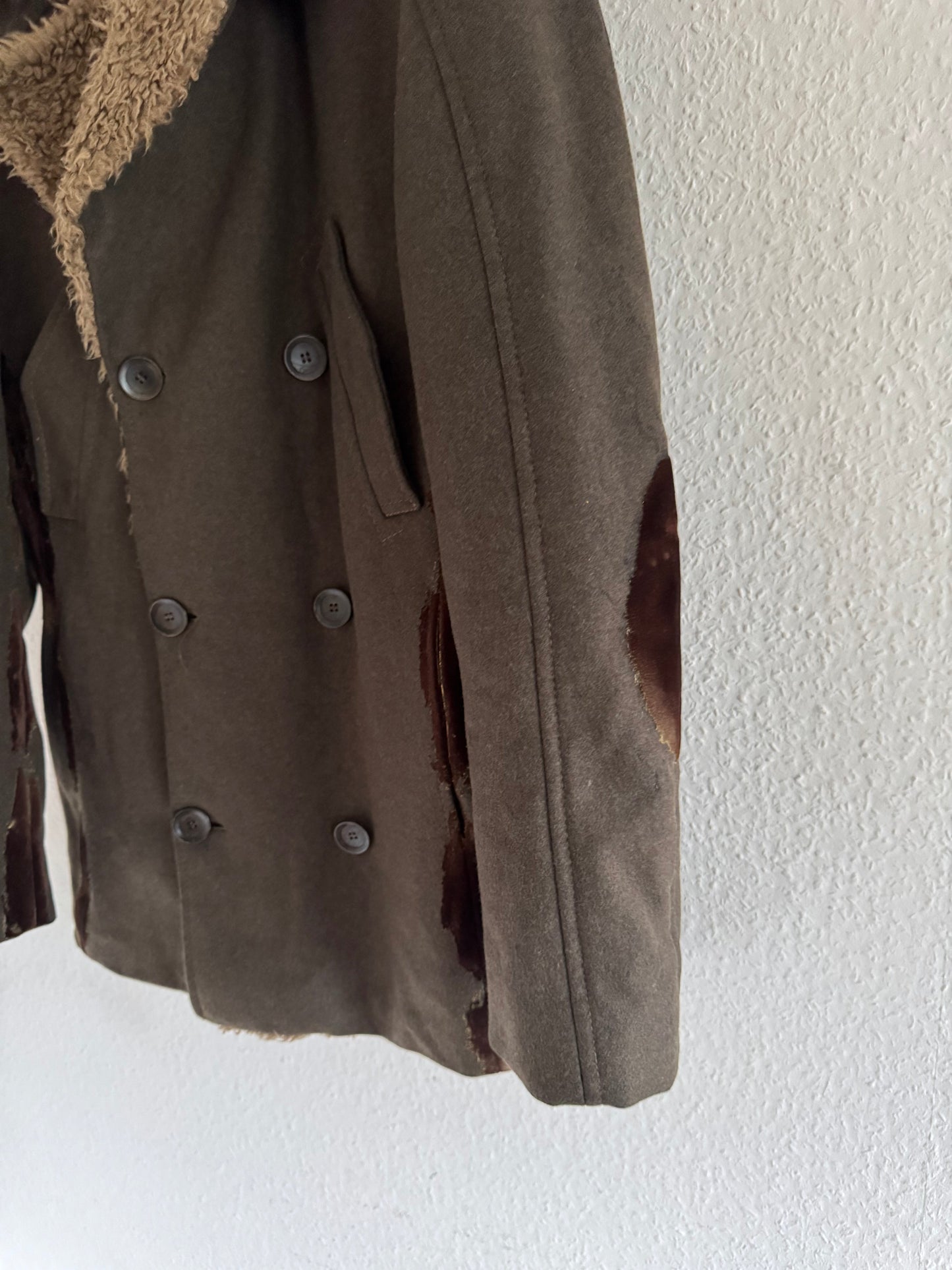 Just Cavalli Decorated Faux Fur Patch Wool Coat