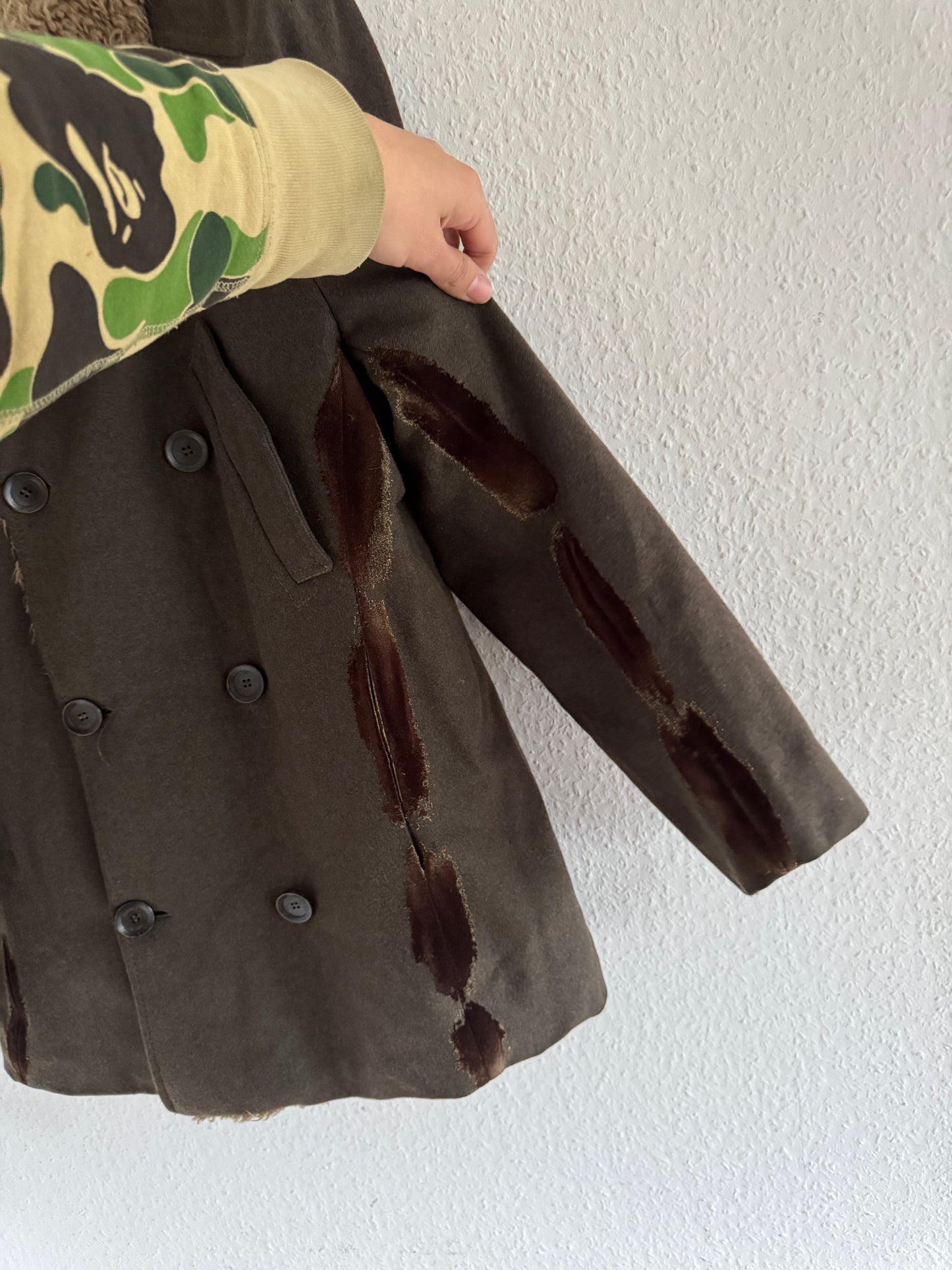 Just Cavalli Decorated Faux Fur Patch Wool Coat