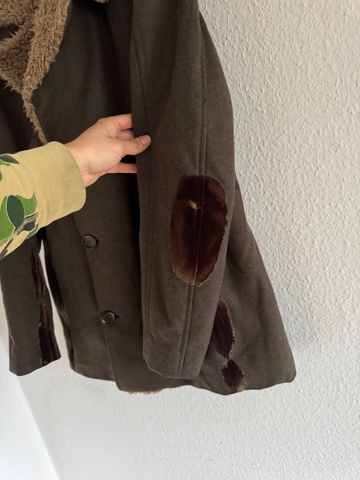 Just Cavalli Decorated Faux Fur Patch Wool Coat