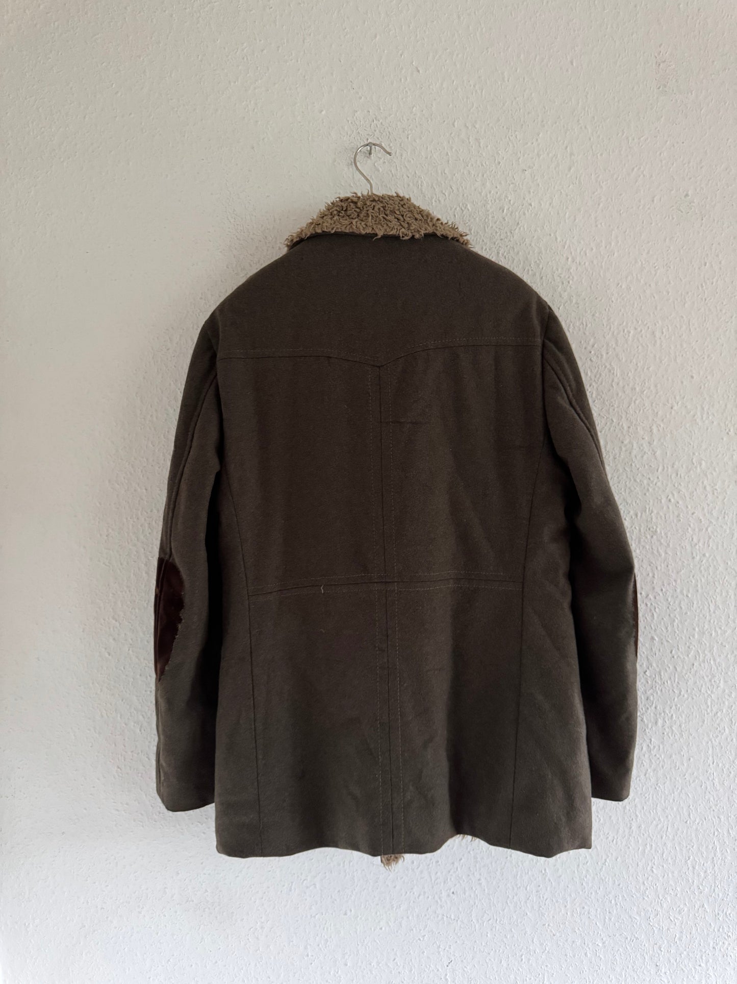 Just Cavalli Decorated Faux Fur Patch Wool Coat