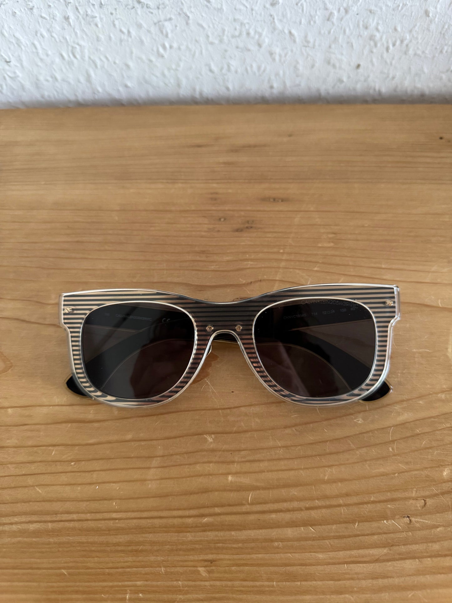 CKNYC1954S Striped Oversized Shield Sunglasses