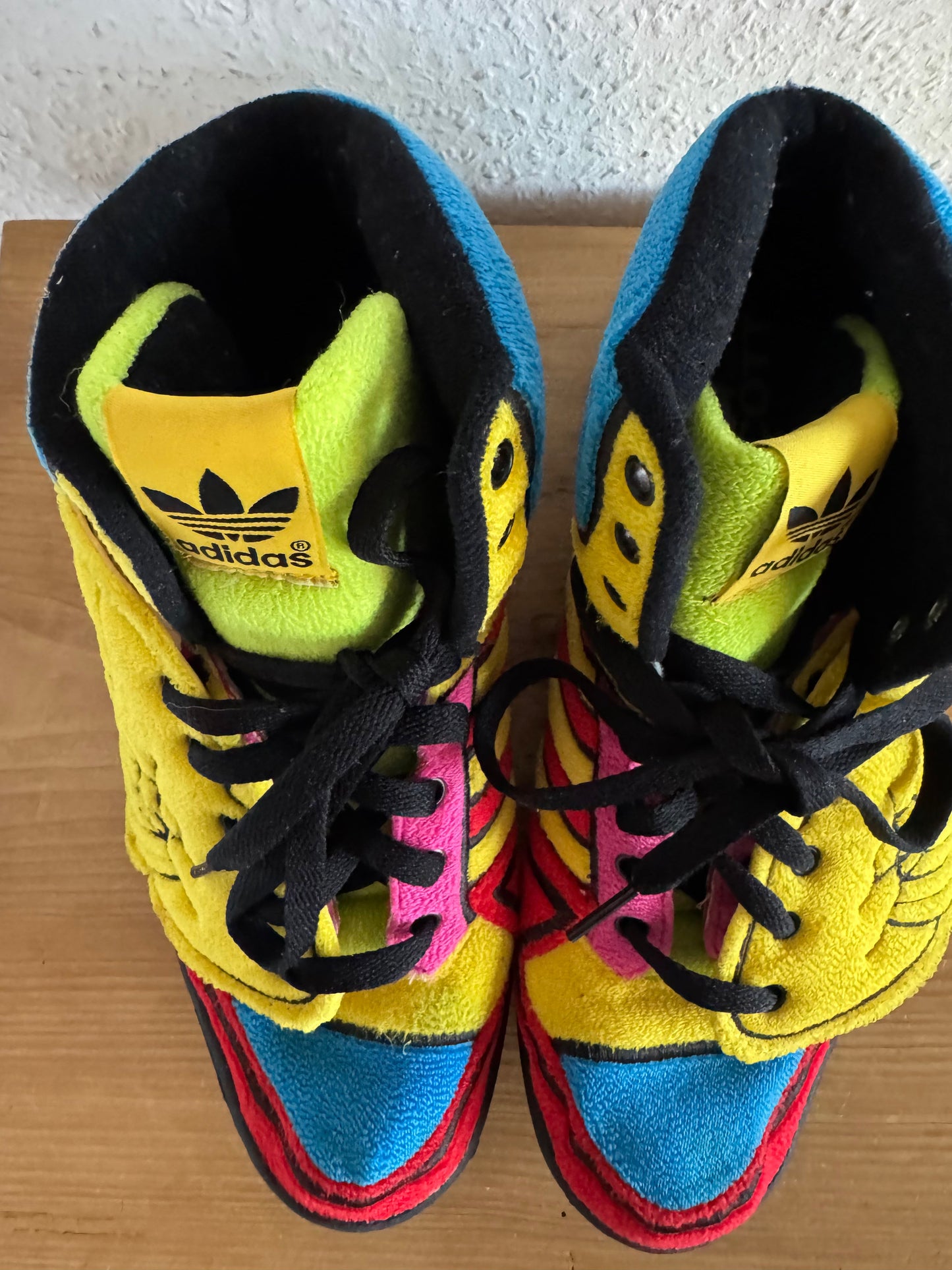 Adidas × Jeremy Scott Winged Rainbow Fleece High Top Sneakers