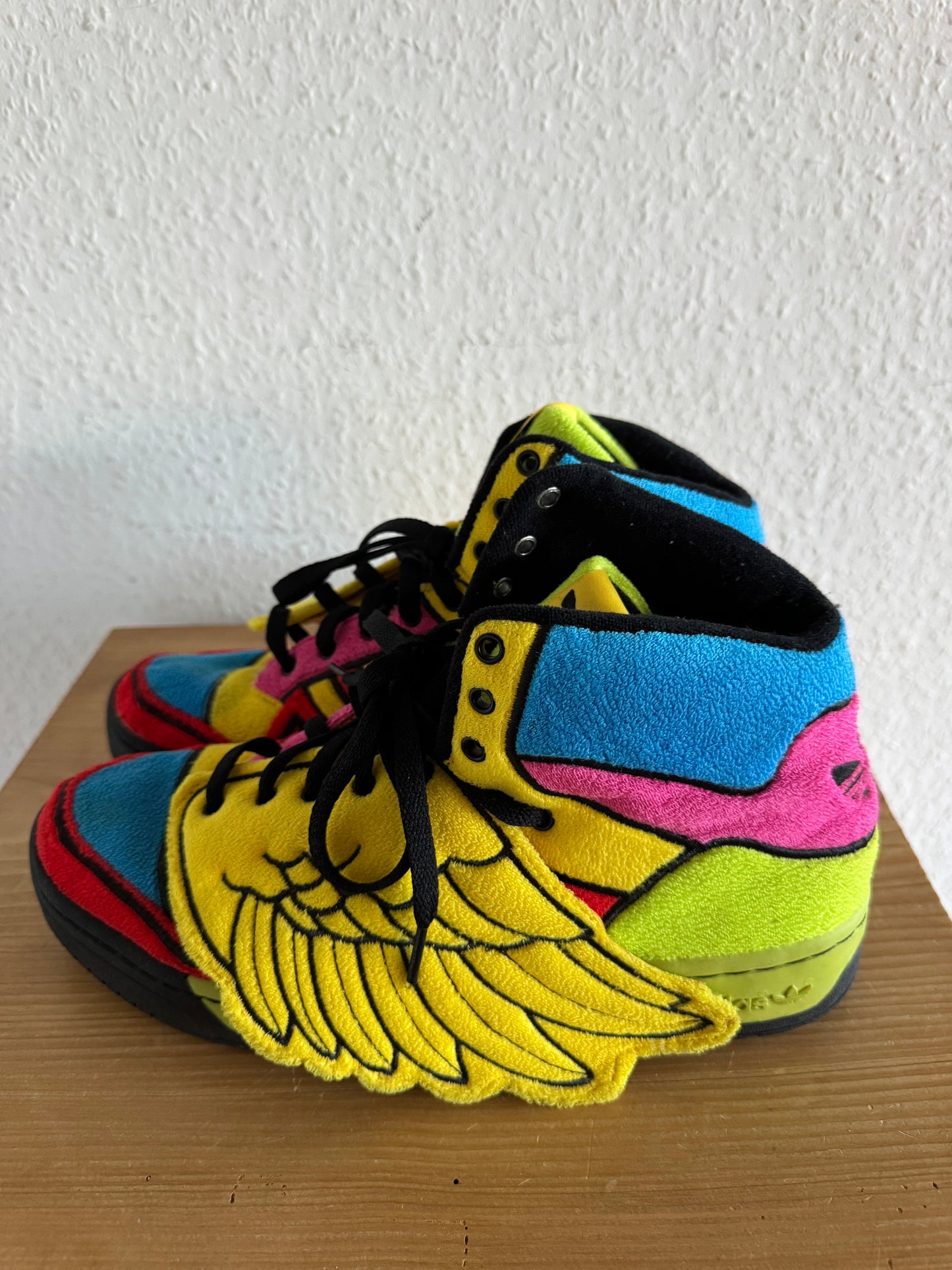 Adidas × Jeremy Scott Winged Rainbow Fleece High Top Sneakers