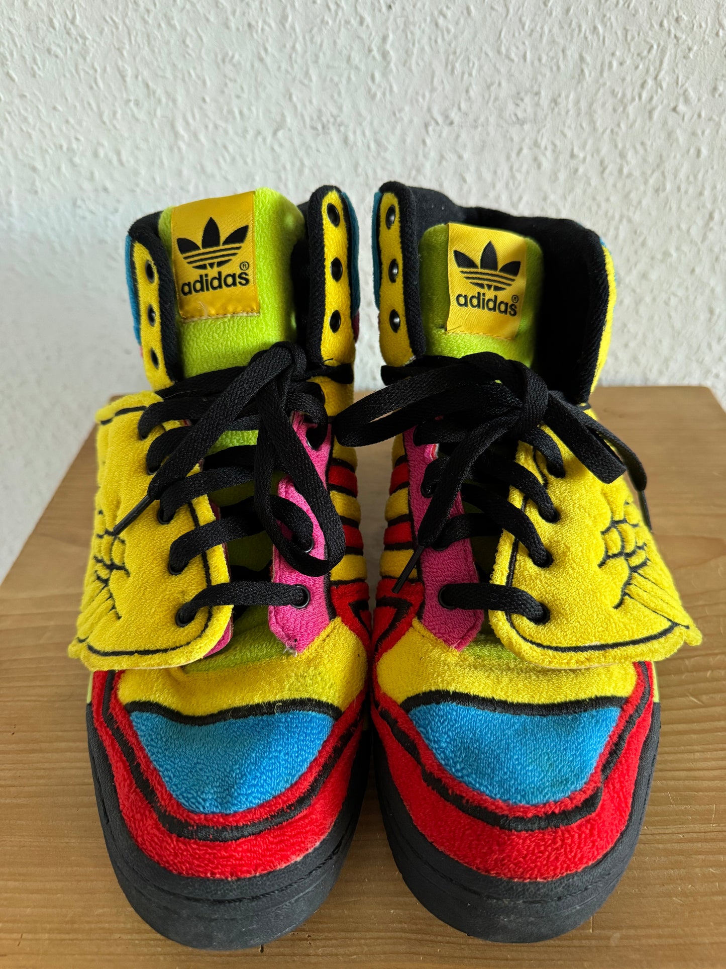 Adidas × Jeremy Scott Winged Rainbow Fleece High Top Sneakers