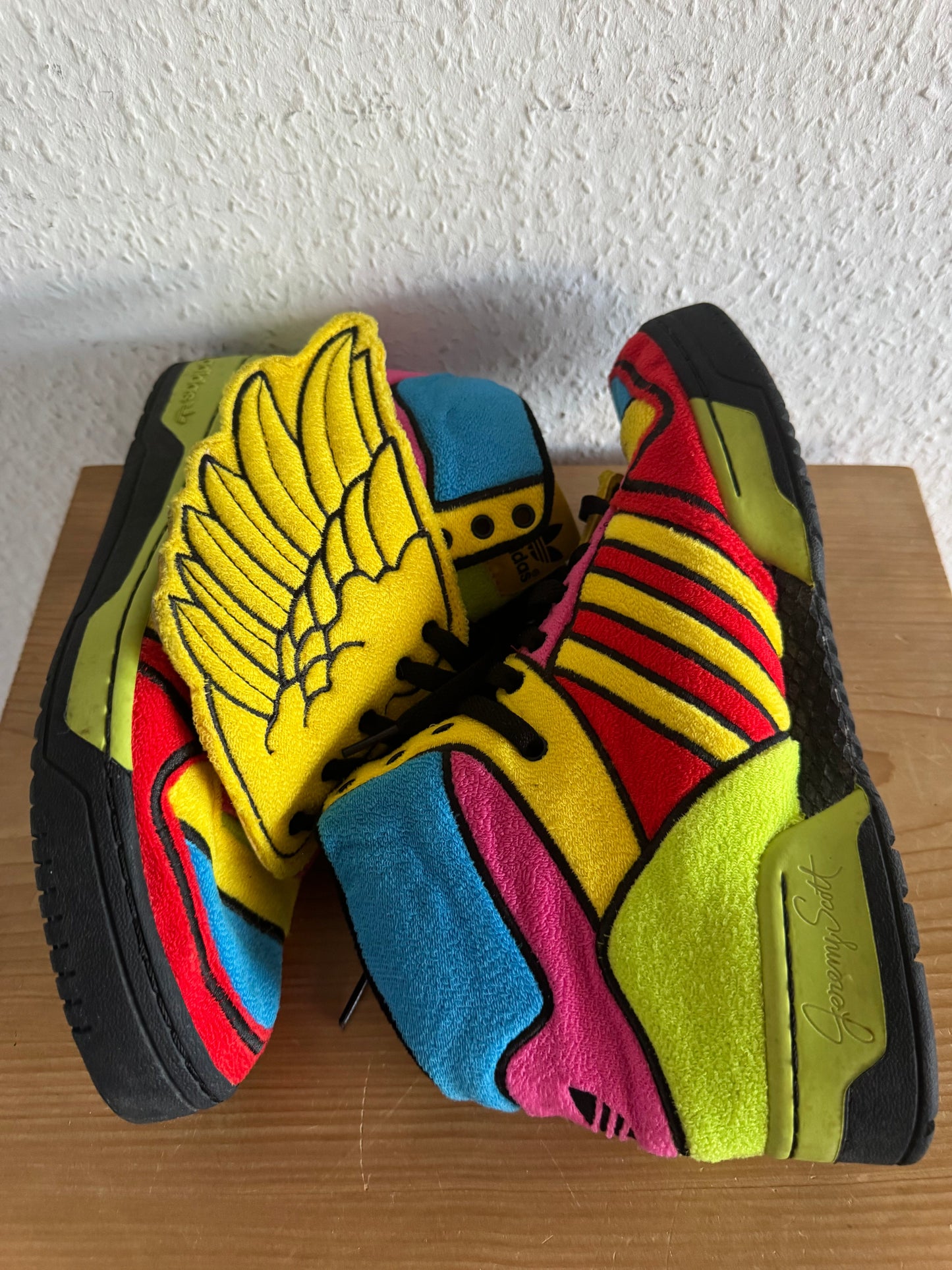 Adidas × Jeremy Scott Winged Rainbow Fleece High Top Sneakers