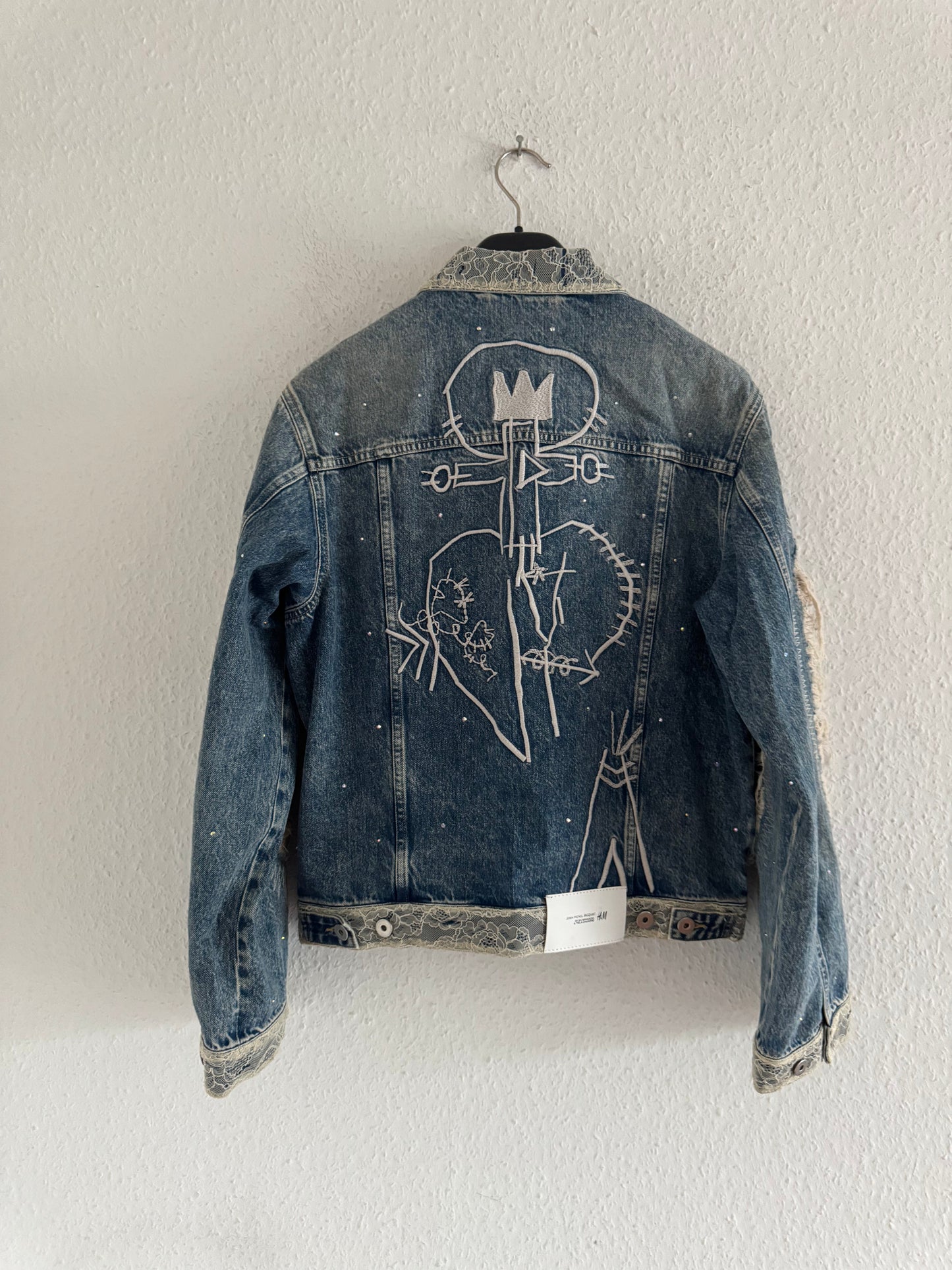 H&M × Jean-Michel Basquiat × Who Decides War Distressed Rhinestone Denim Jacket