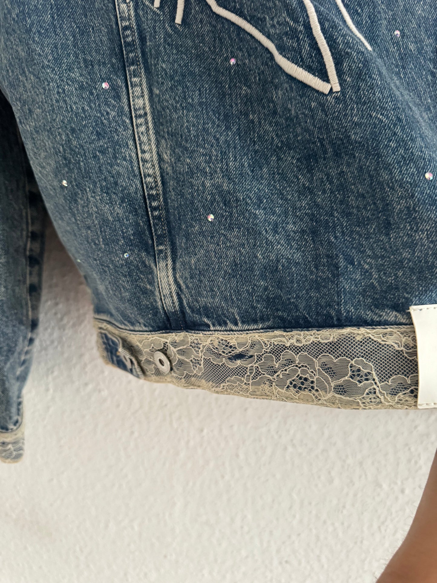 H&M × Jean-Michel Basquiat × Who Decides War Distressed Rhinestone Denim Jacket
