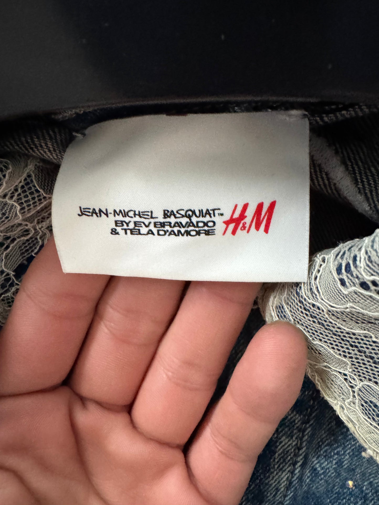 H&M × Jean-Michel Basquiat × Who Decides War Distressed Rhinestone Denim Jacket