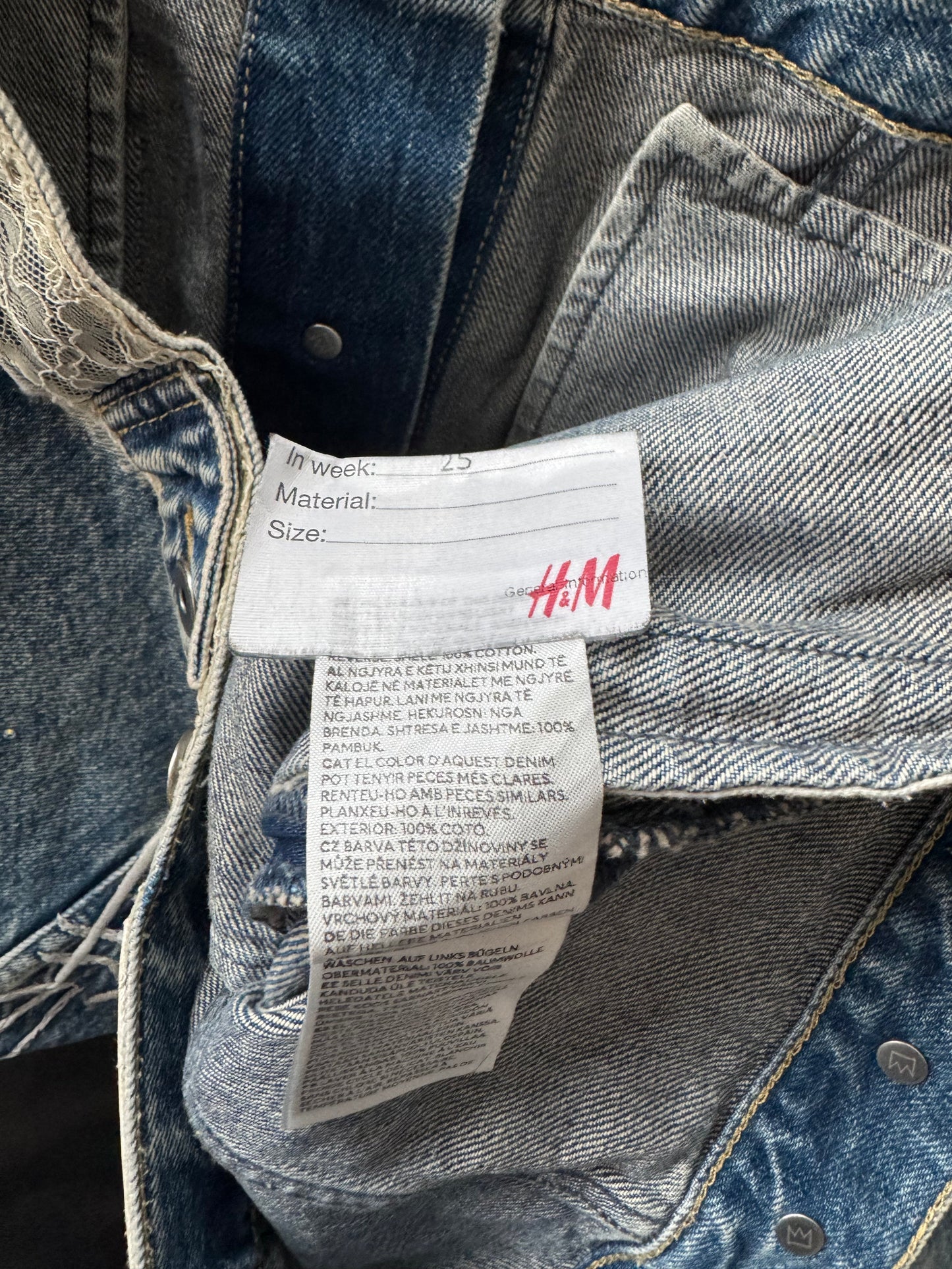 H&M × Jean-Michel Basquiat × Who Decides War Distressed Rhinestone Denim Jacket