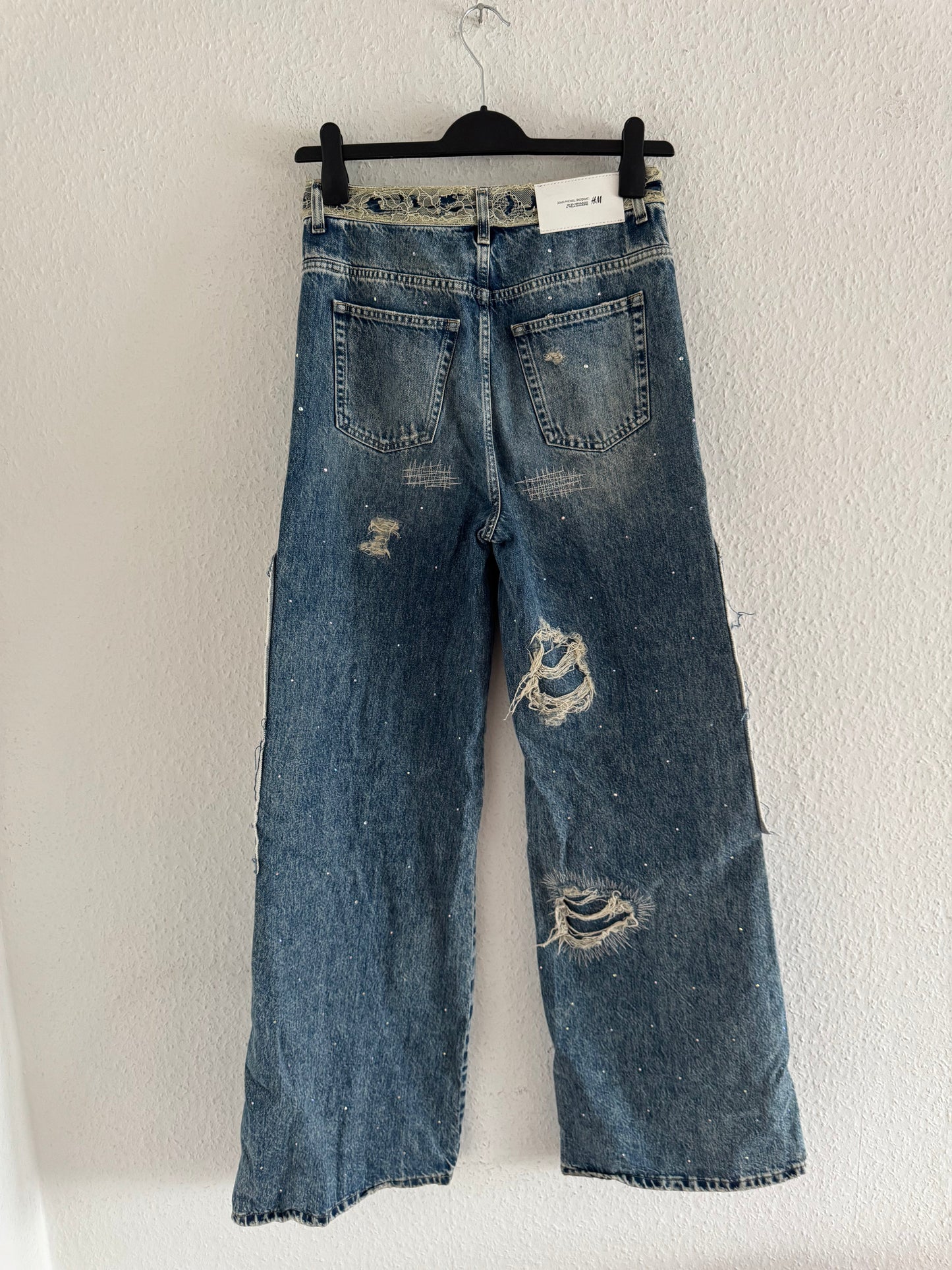 H&M × Jean-Michel Basquiat × Who Decides War Distressed Rhinestone Graphic Denim Jeans
