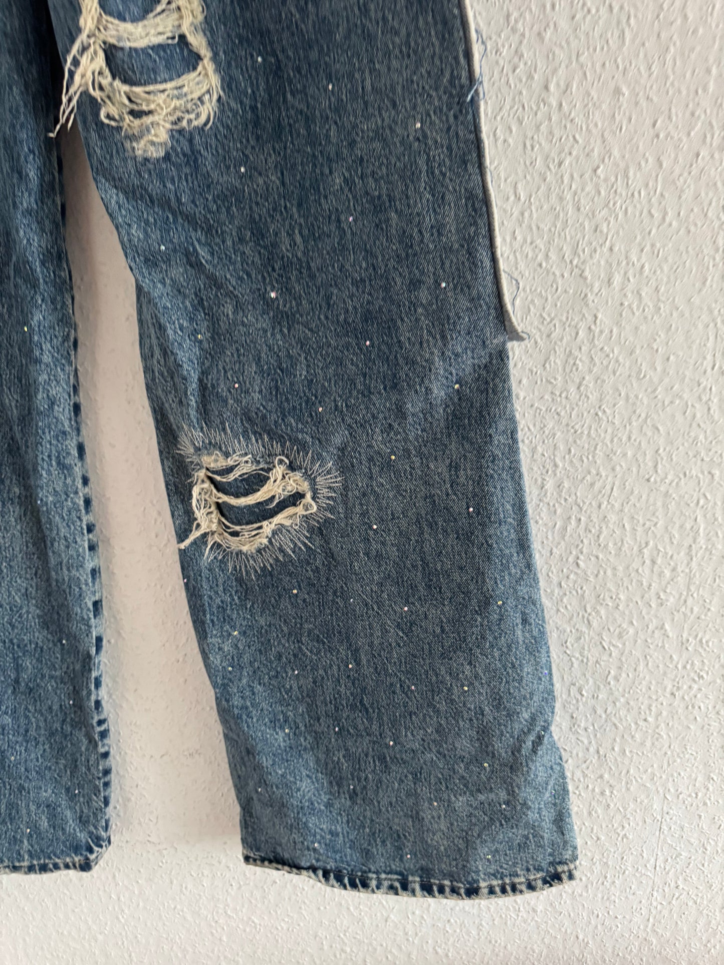 H&M × Jean-Michel Basquiat × Who Decides War Distressed Rhinestone Graphic Denim Jeans