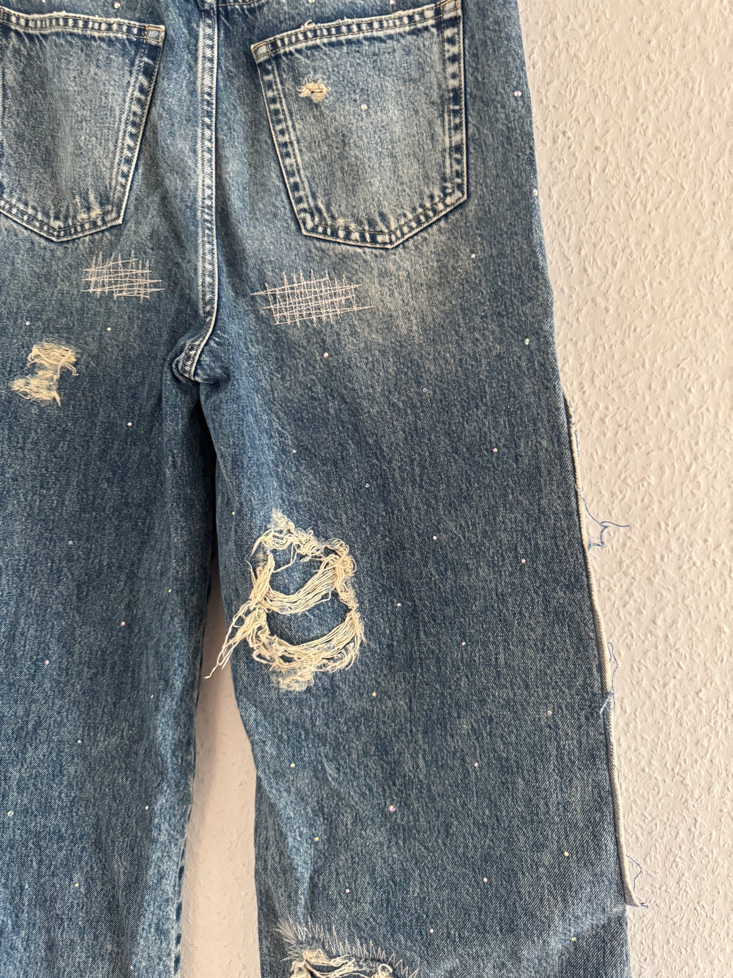 H&M × Jean-Michel Basquiat × Who Decides War Distressed Rhinestone Graphic Denim Jeans