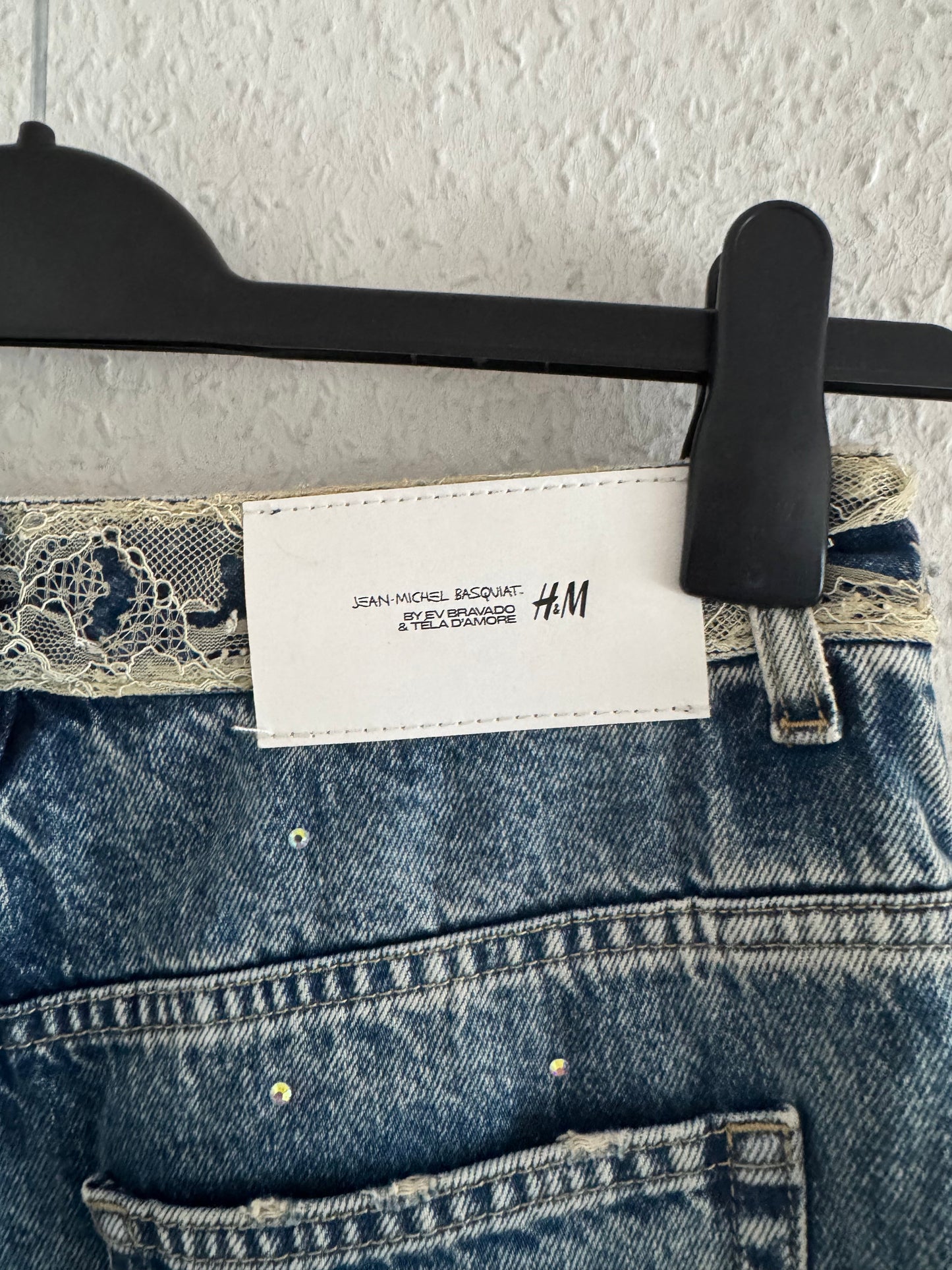 H&M × Jean-Michel Basquiat × Who Decides War Distressed Rhinestone Graphic Denim Jeans